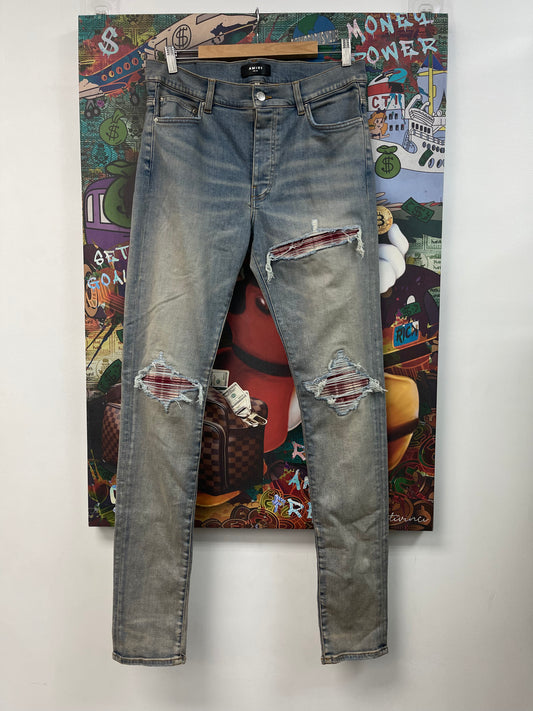Amiri MX1 Light Wash Red Plaid Jeans