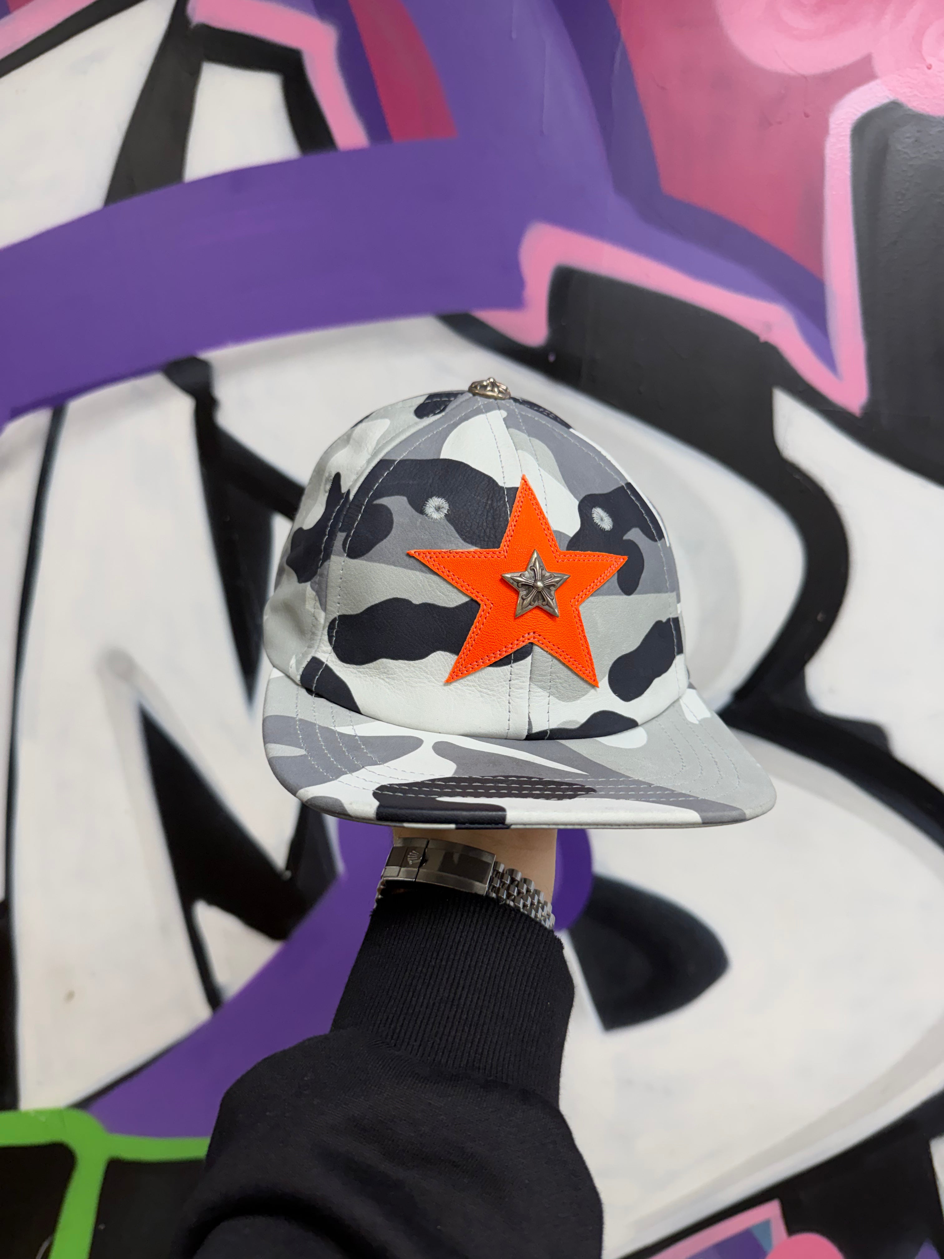 Chrome Hearts Leather Orange Star Snow Camo Hat