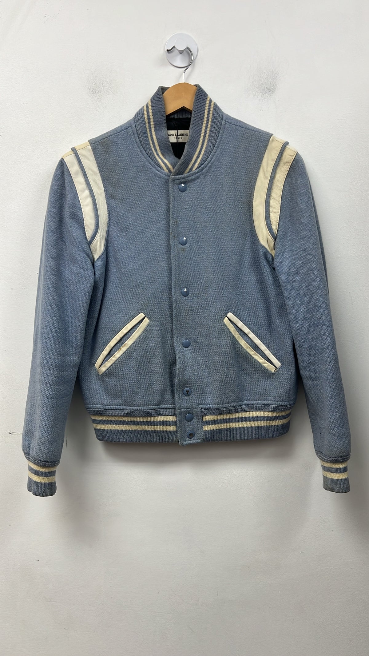 Yves Saint Laurent Baby Blue Teddy Varsity Jacket