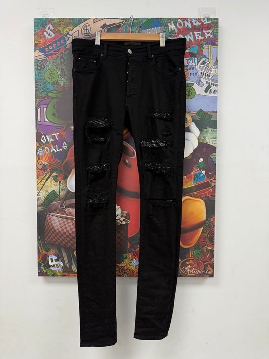 Amiri Jeans Black Crystal Thrasher Patch Used 34 N/A