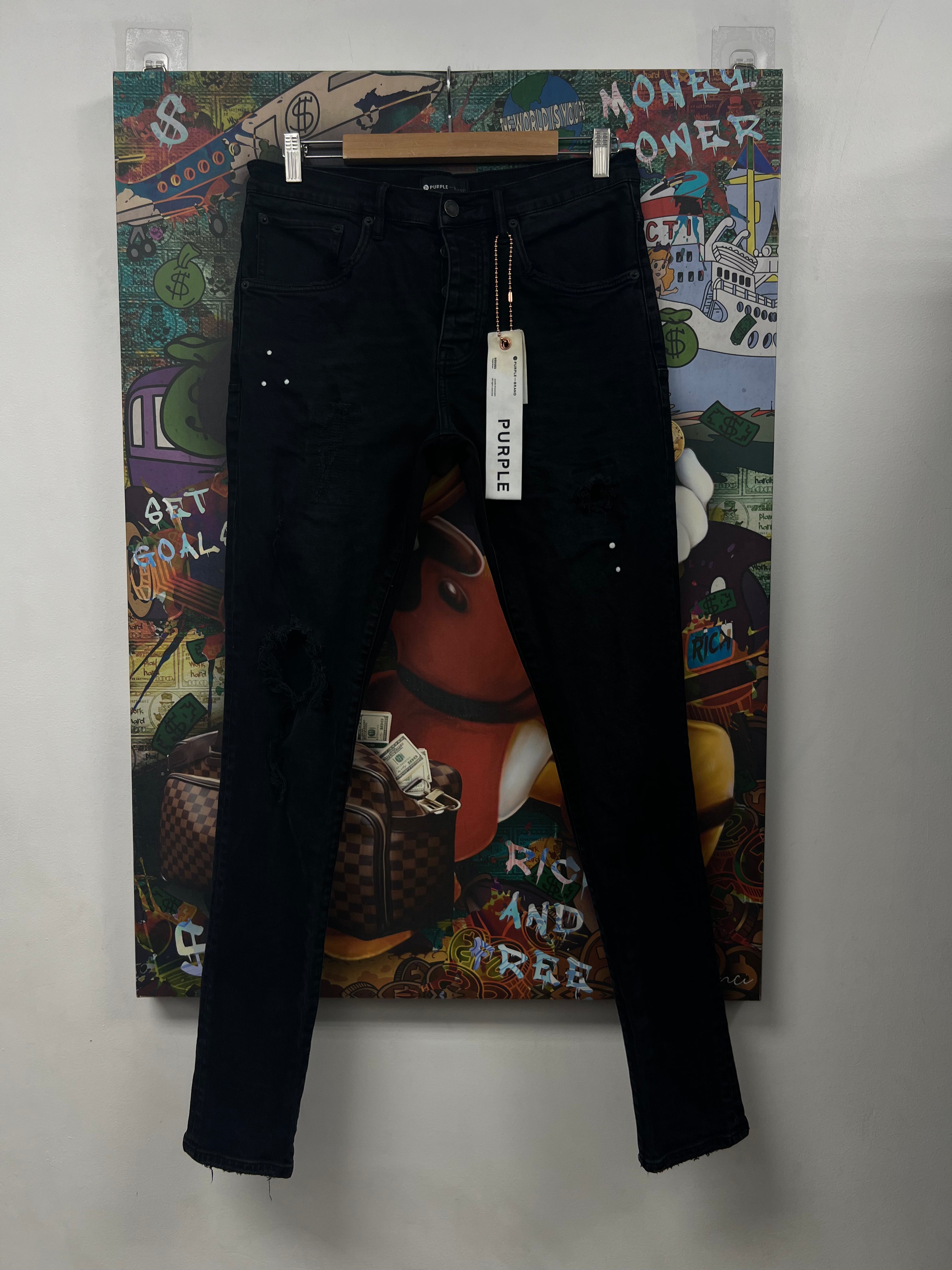 Purple Brand Black Knee Rip Jeans