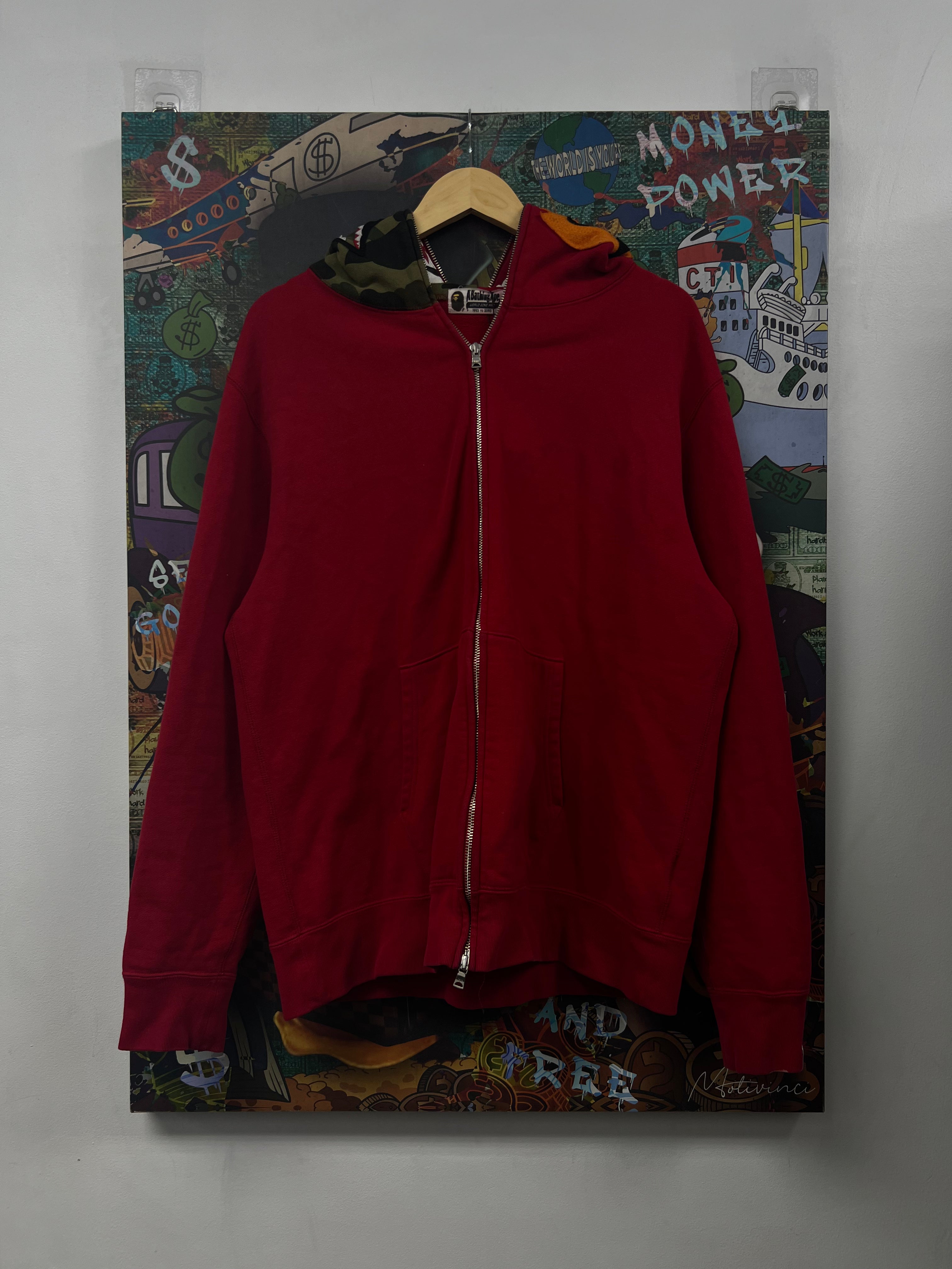 BAPE Red White Shark Panda Split Zip Up