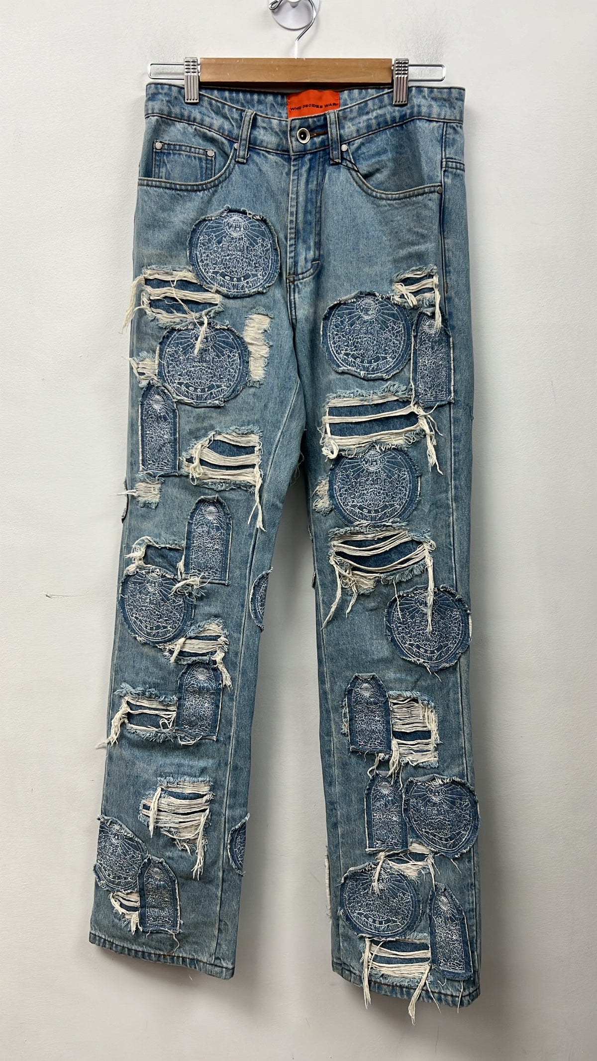 Who Decides War Light Wash Denim Patchwork Jeans