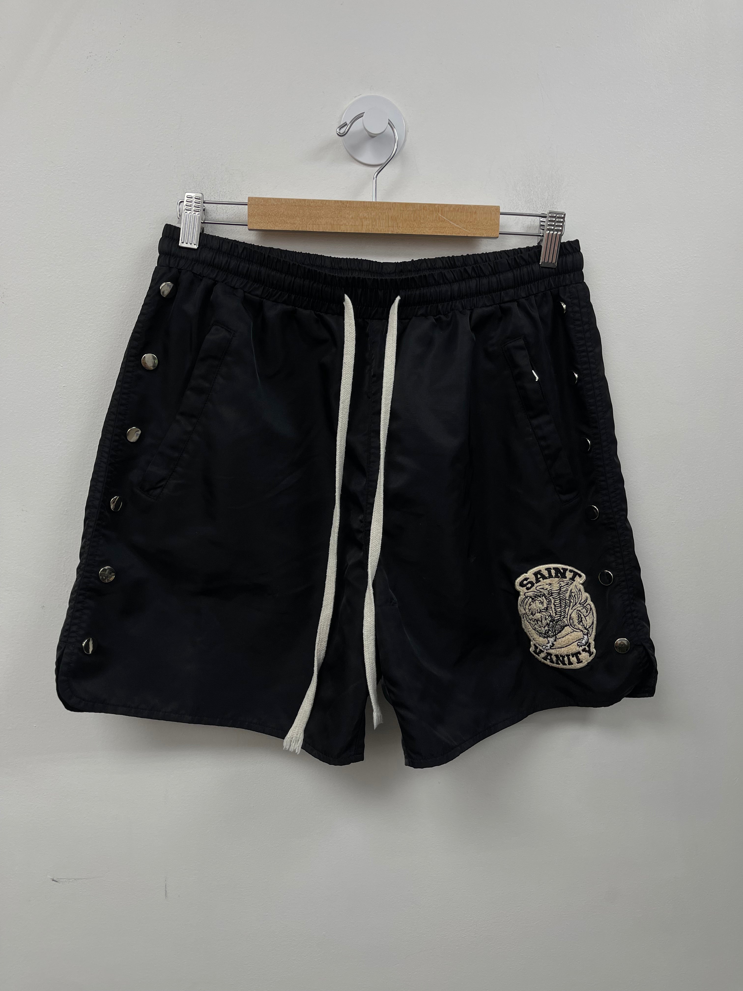 Saint Vanity Black Nylon Button Up Shorts