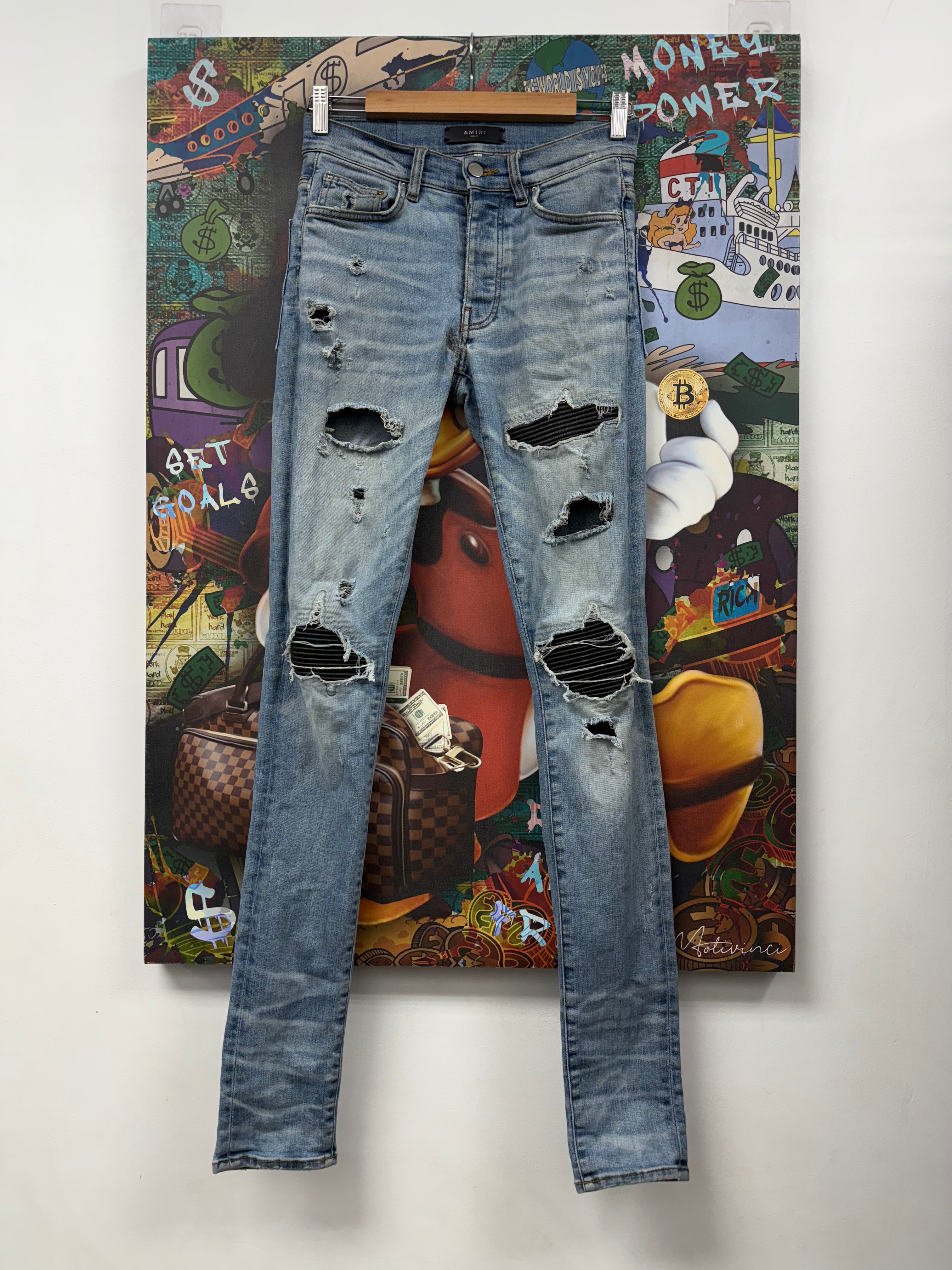 Amiri MX1 Light Wash Black Patch (Repaired) Jeans