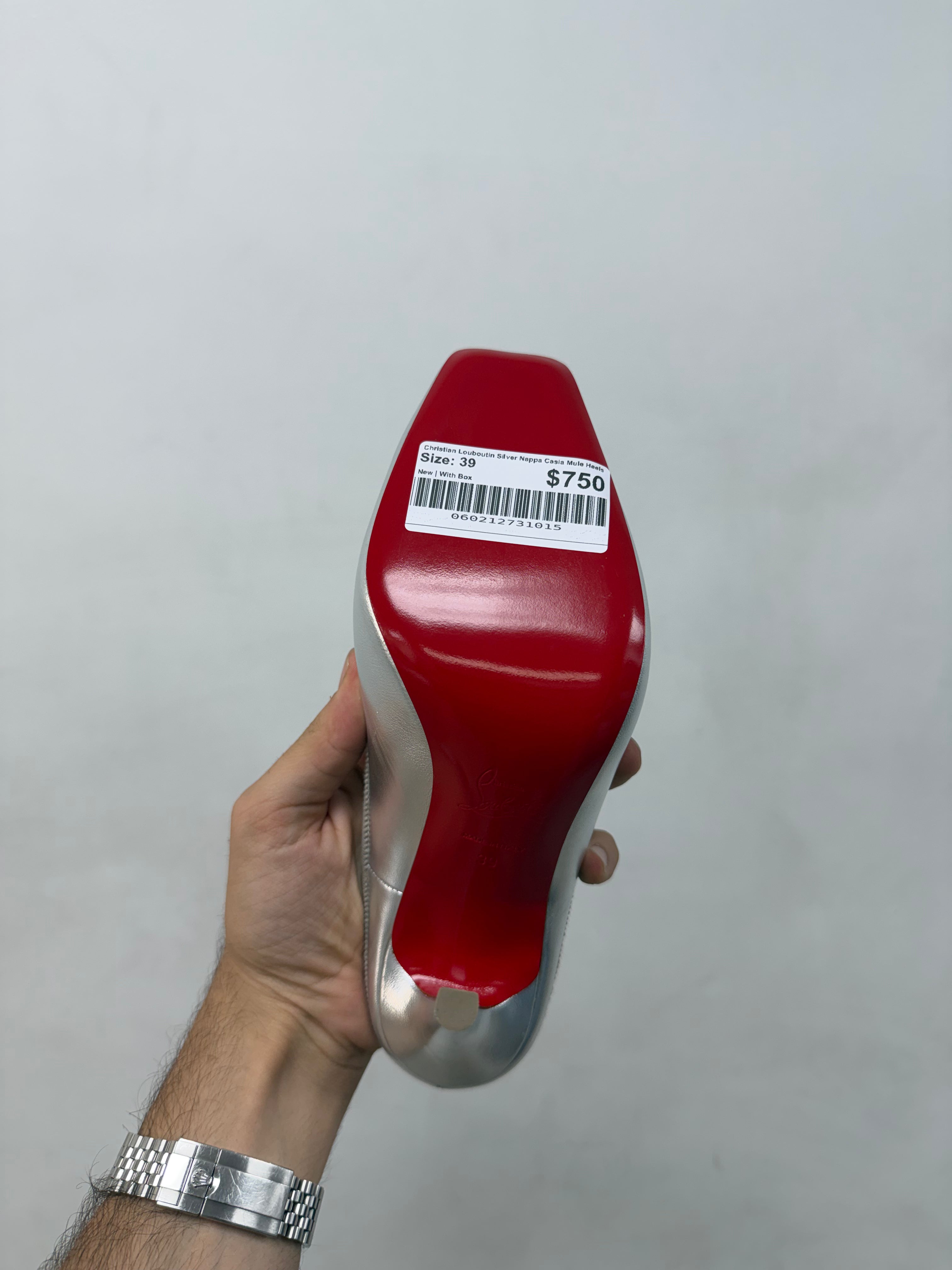 Christian Louboutin Silver Nappa Casia Mule Heels