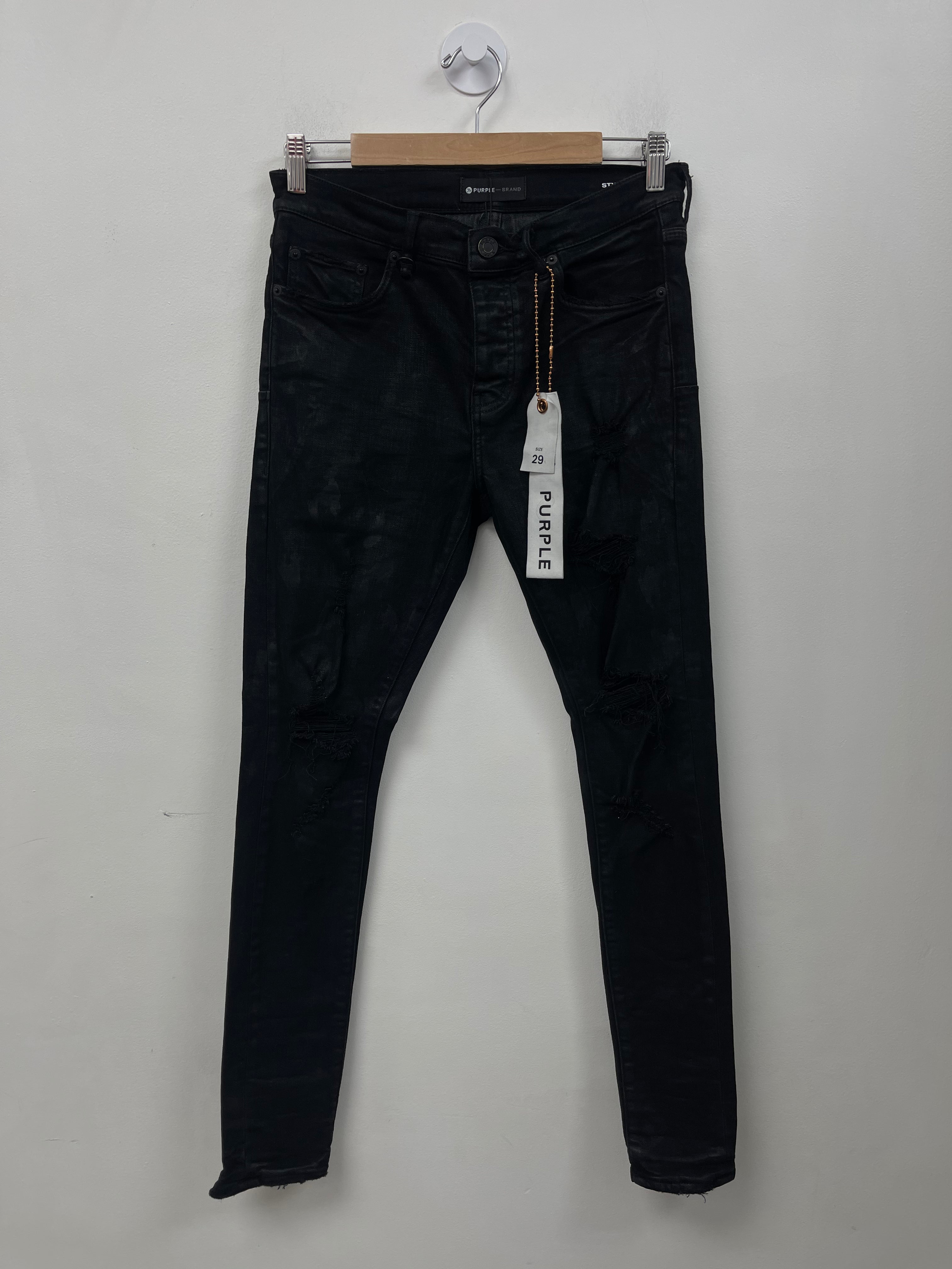 Purple Brand Black Wax Ripped Jeans