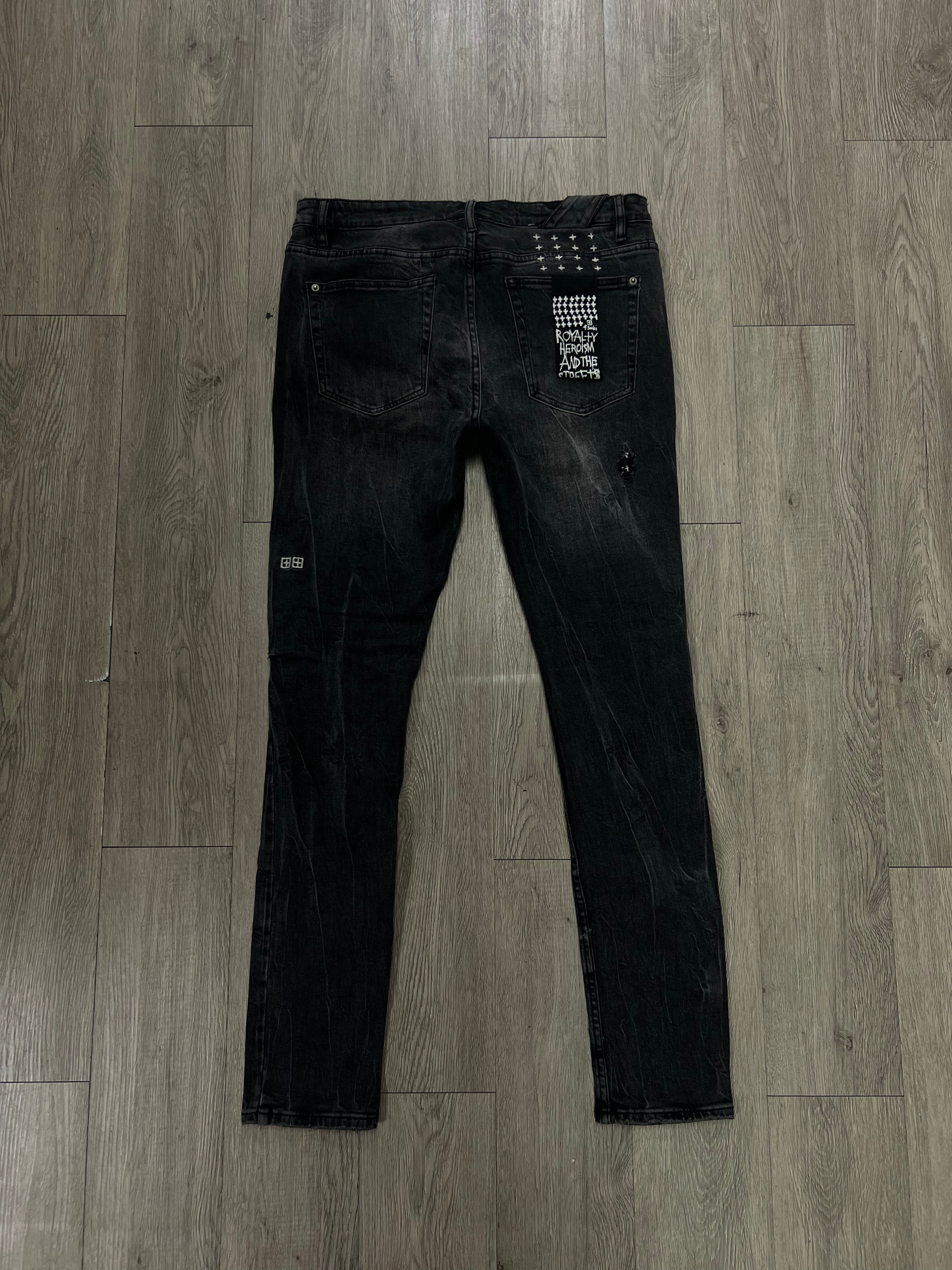 Ksubi Grey Patchwork Distressed Jeans