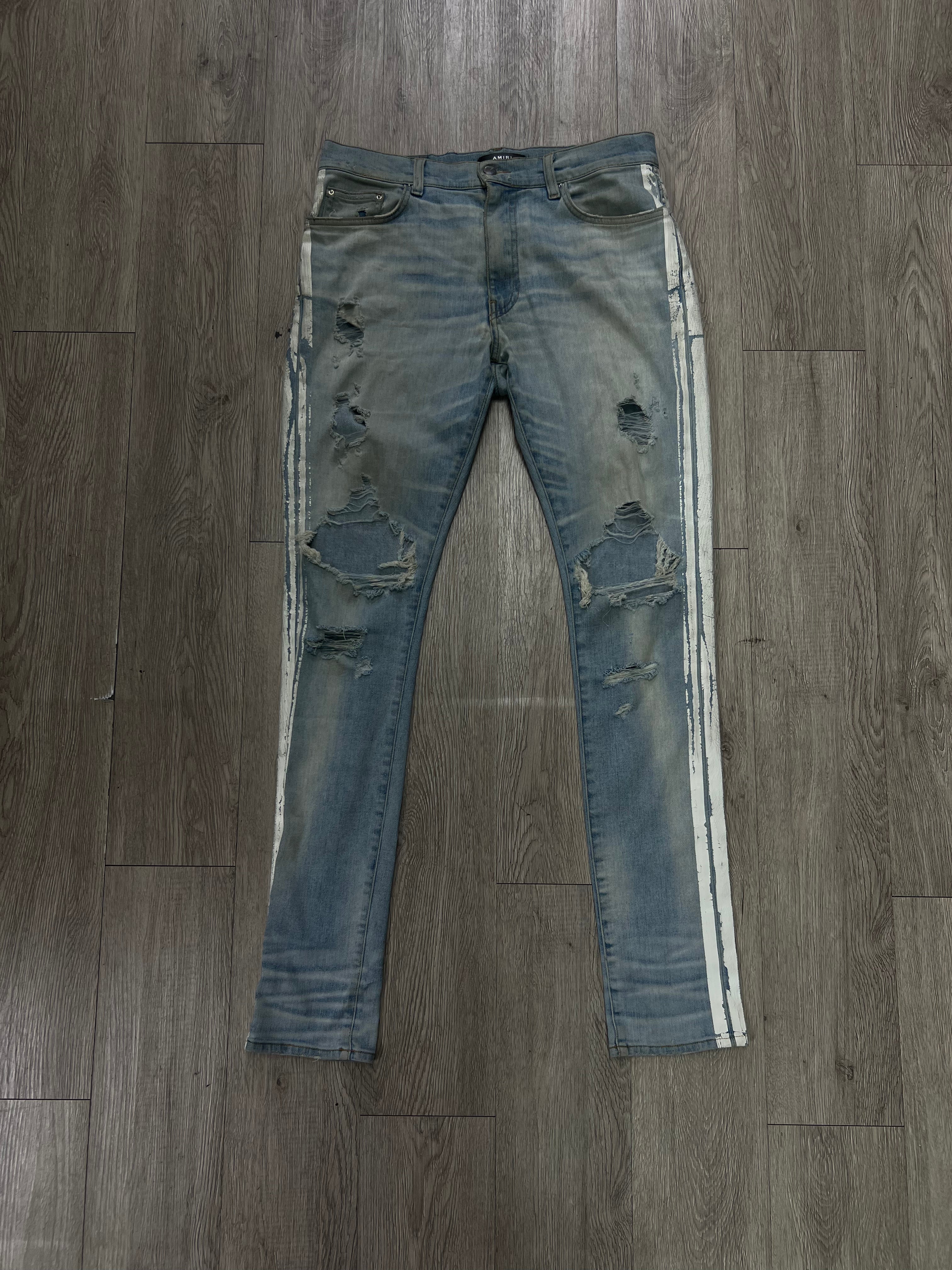 Amiri Light Wash White Track Stripe Jeans