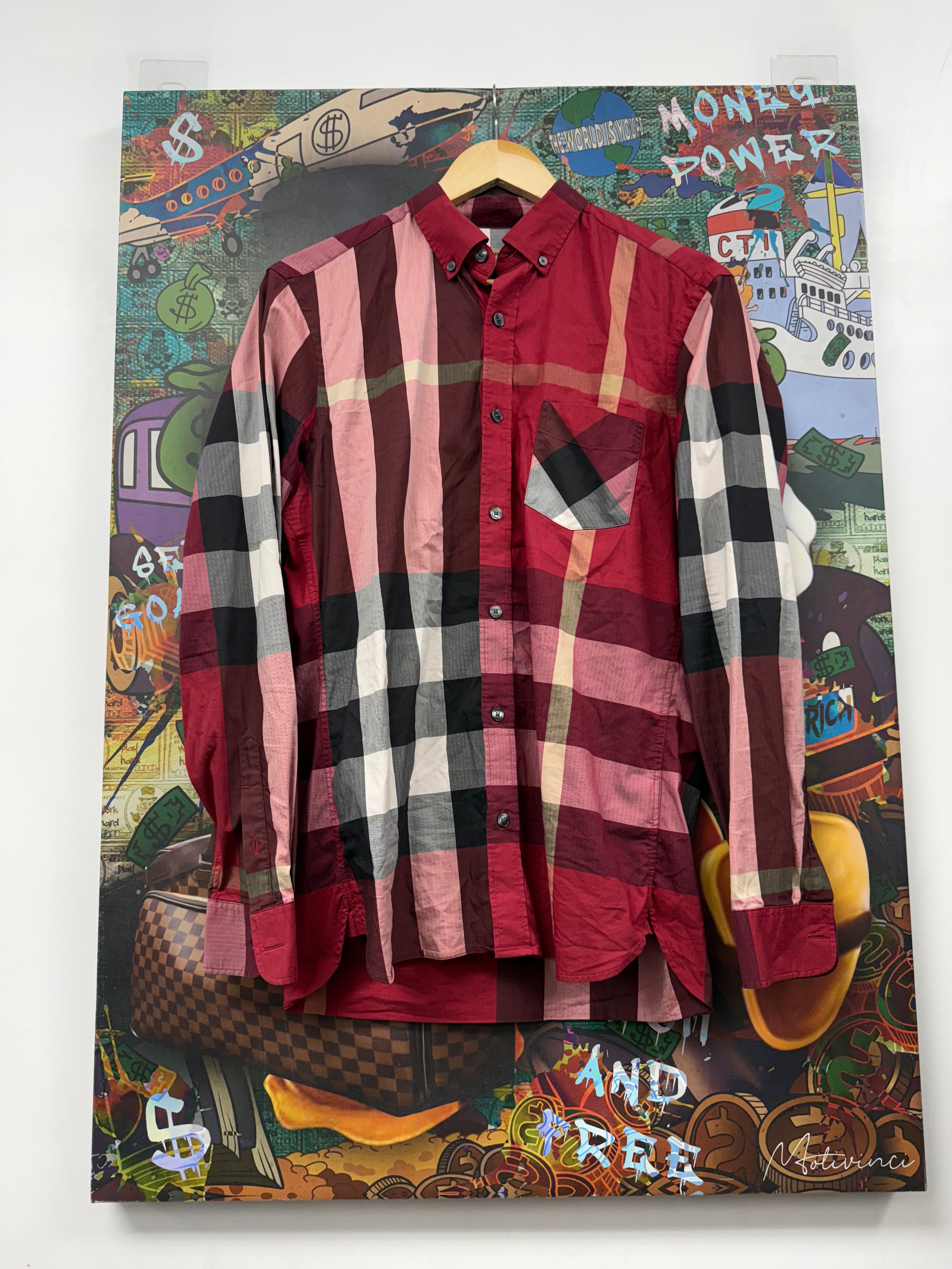 Burberry Red Plaid Monogram Button Up