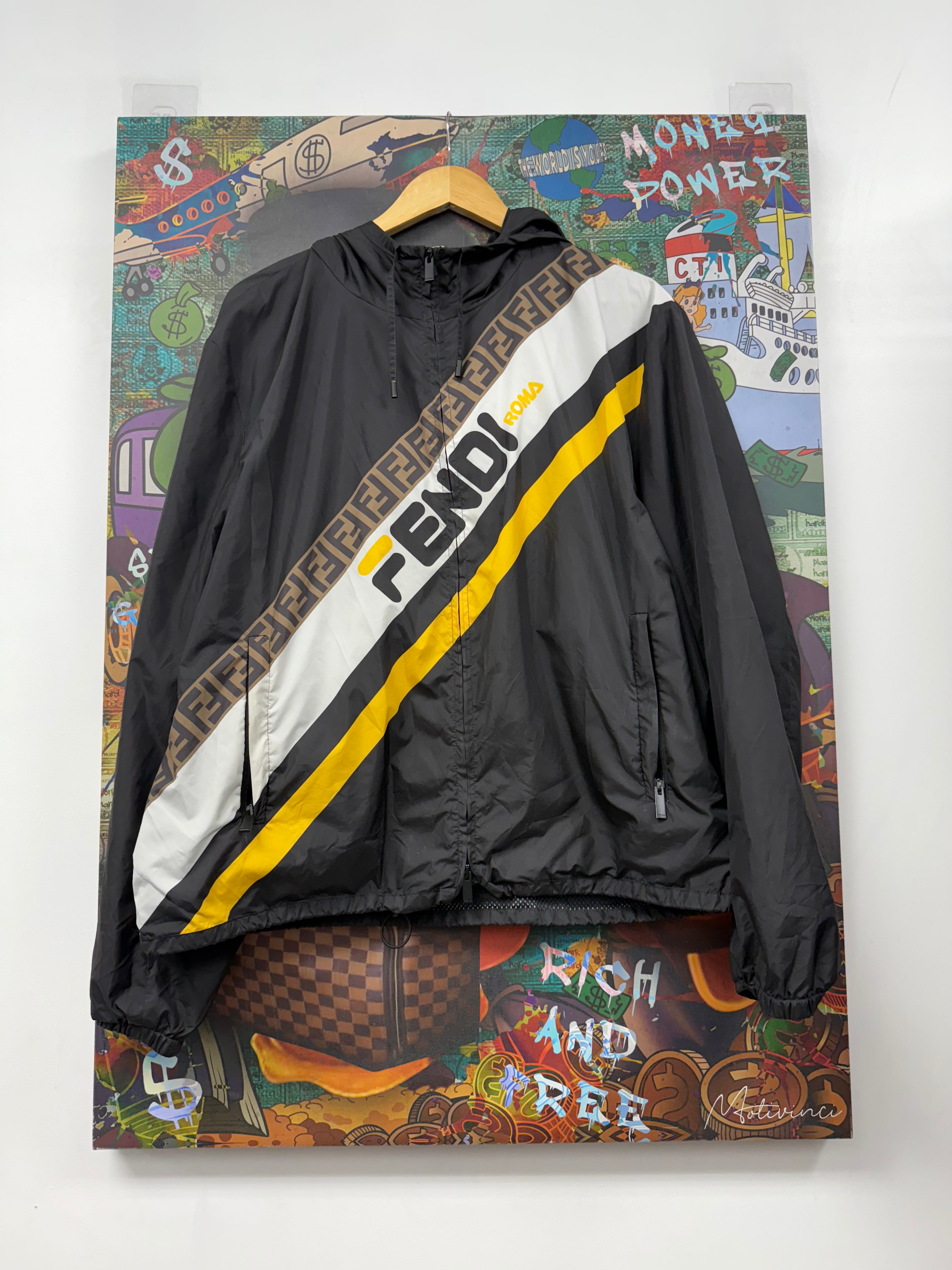 Fendi Black Monogram Windbreaker (52) Jacket