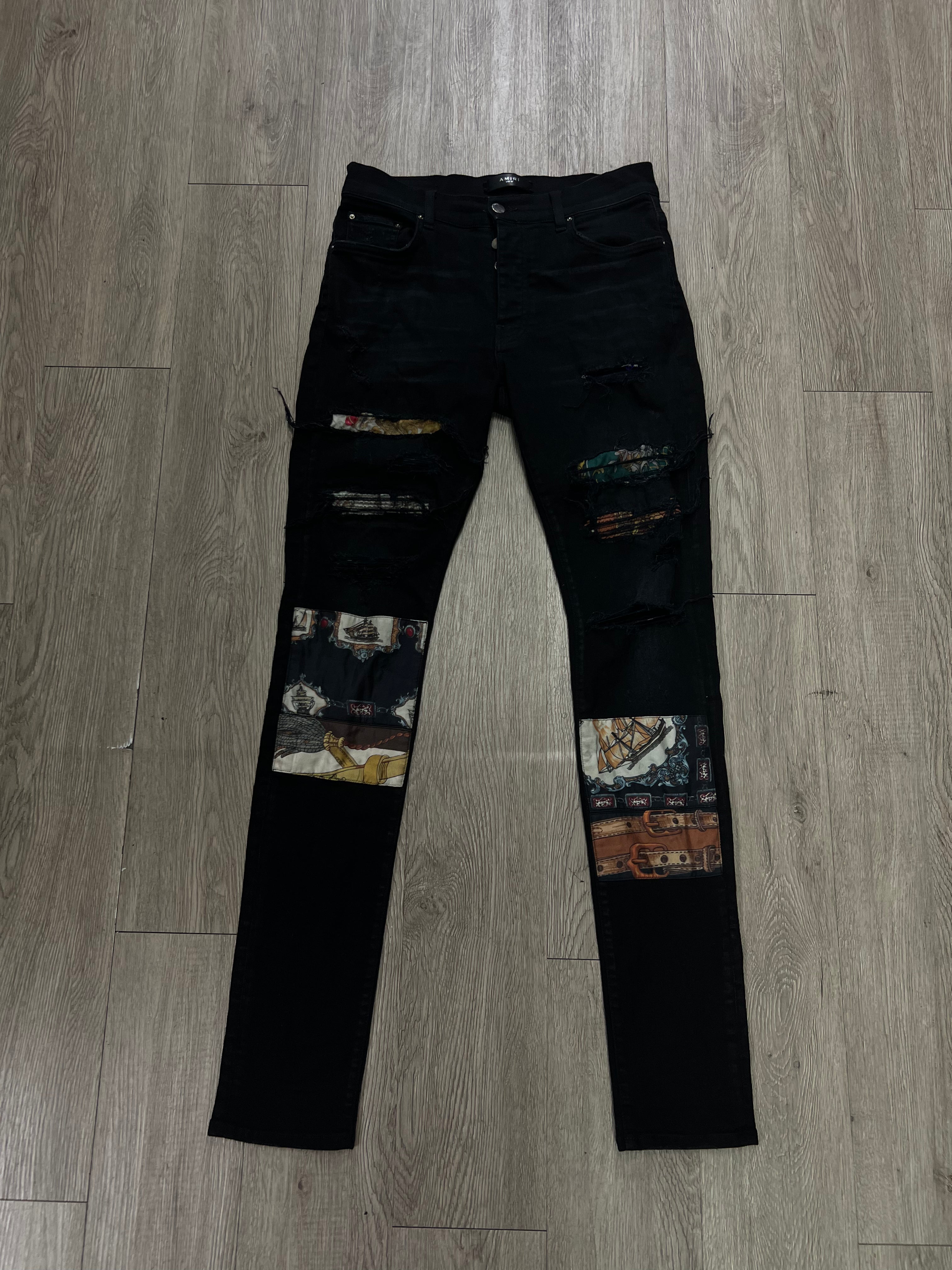 Amiri Black Wash Art Patchwork Jeans
