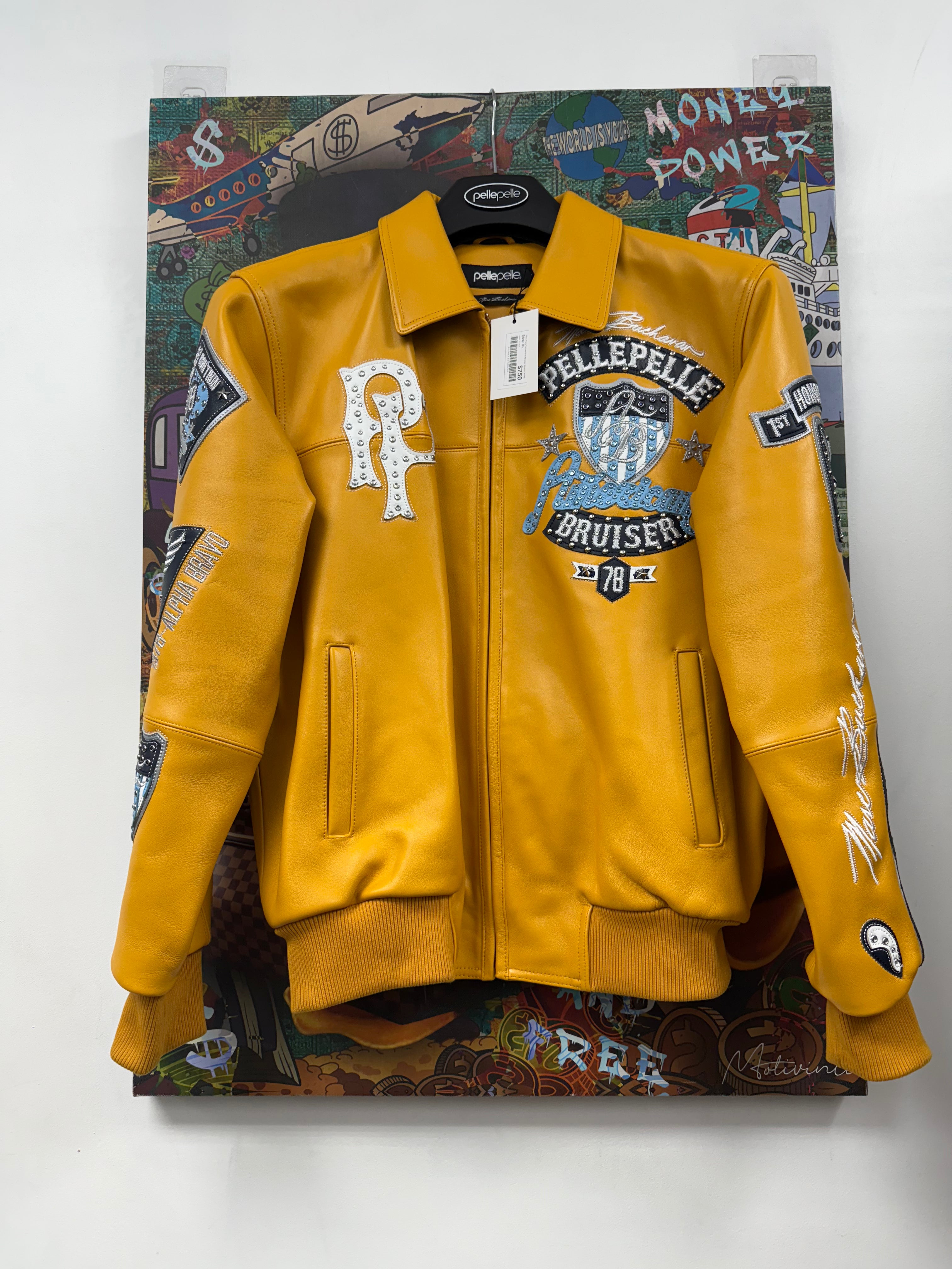 Pelle Pelle Yellow Blue Bruiser Varsity Jacket