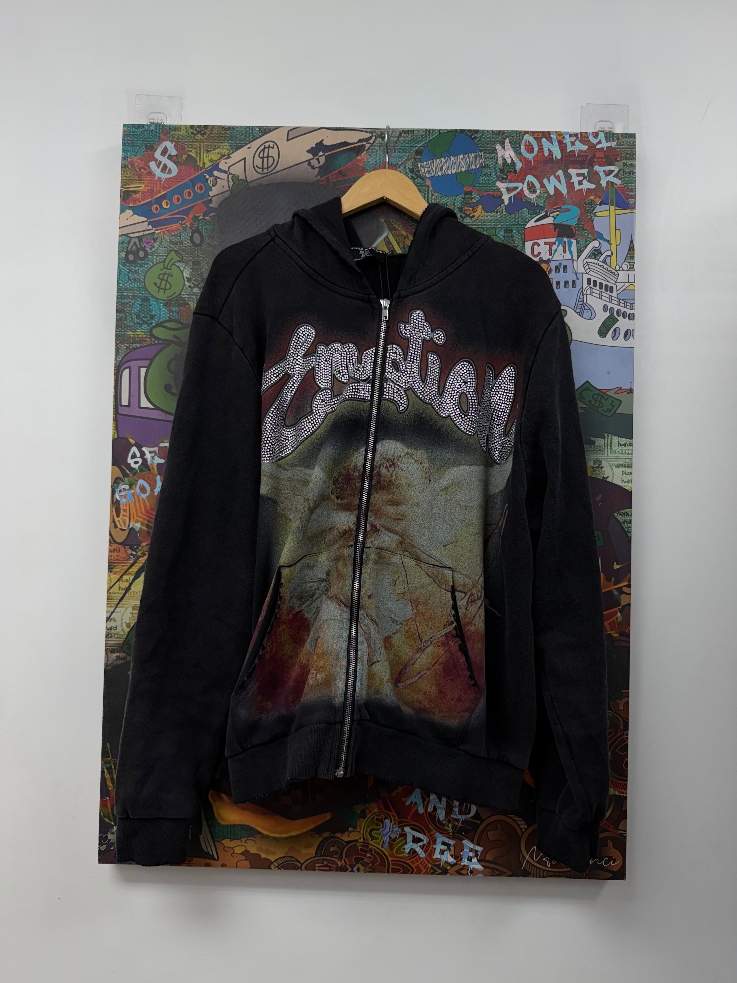 Mixed Emotions Black Rhinestone Zip Up