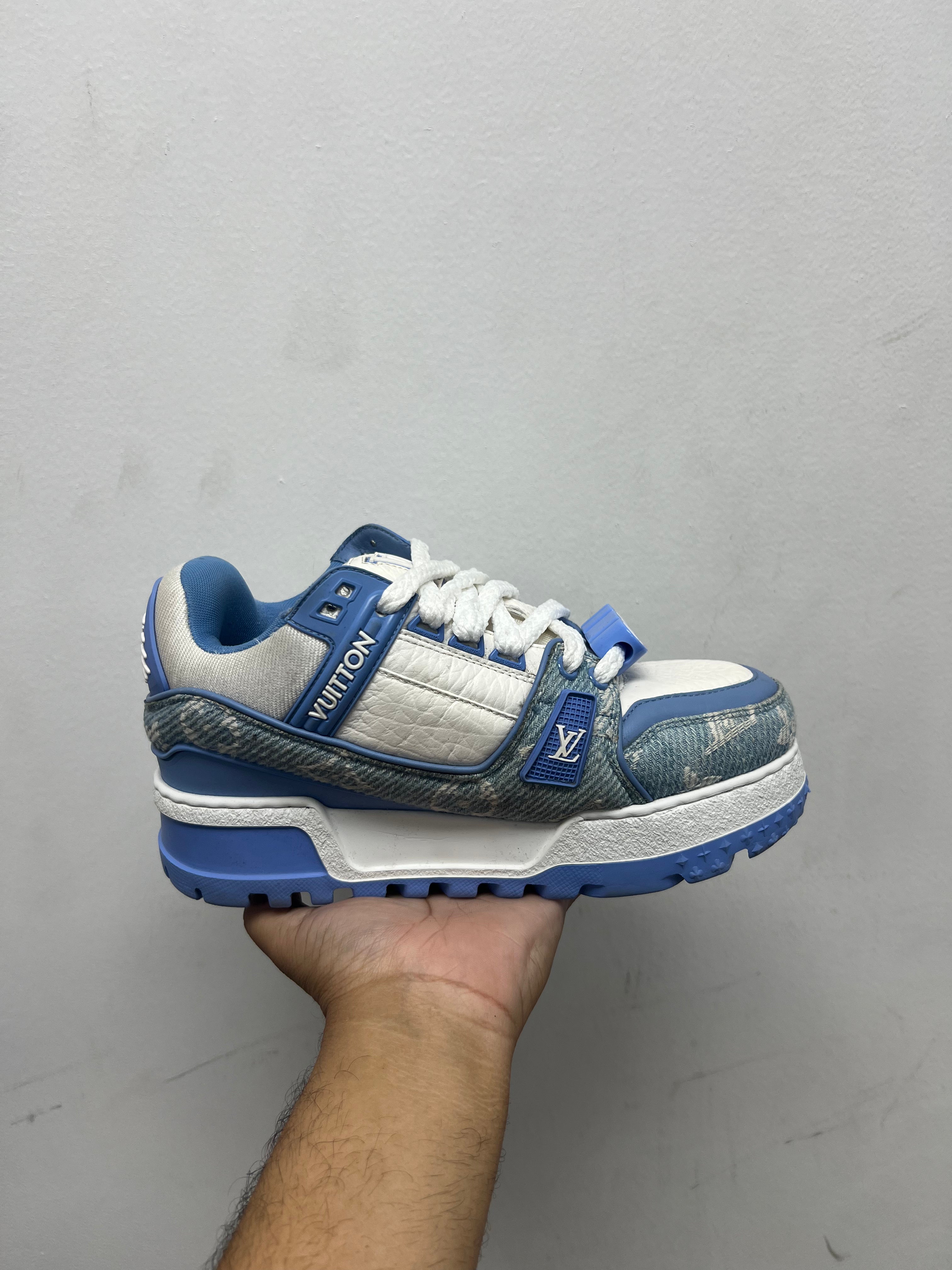 Louis Vuitton White Blue Denim Maxi Sneakers