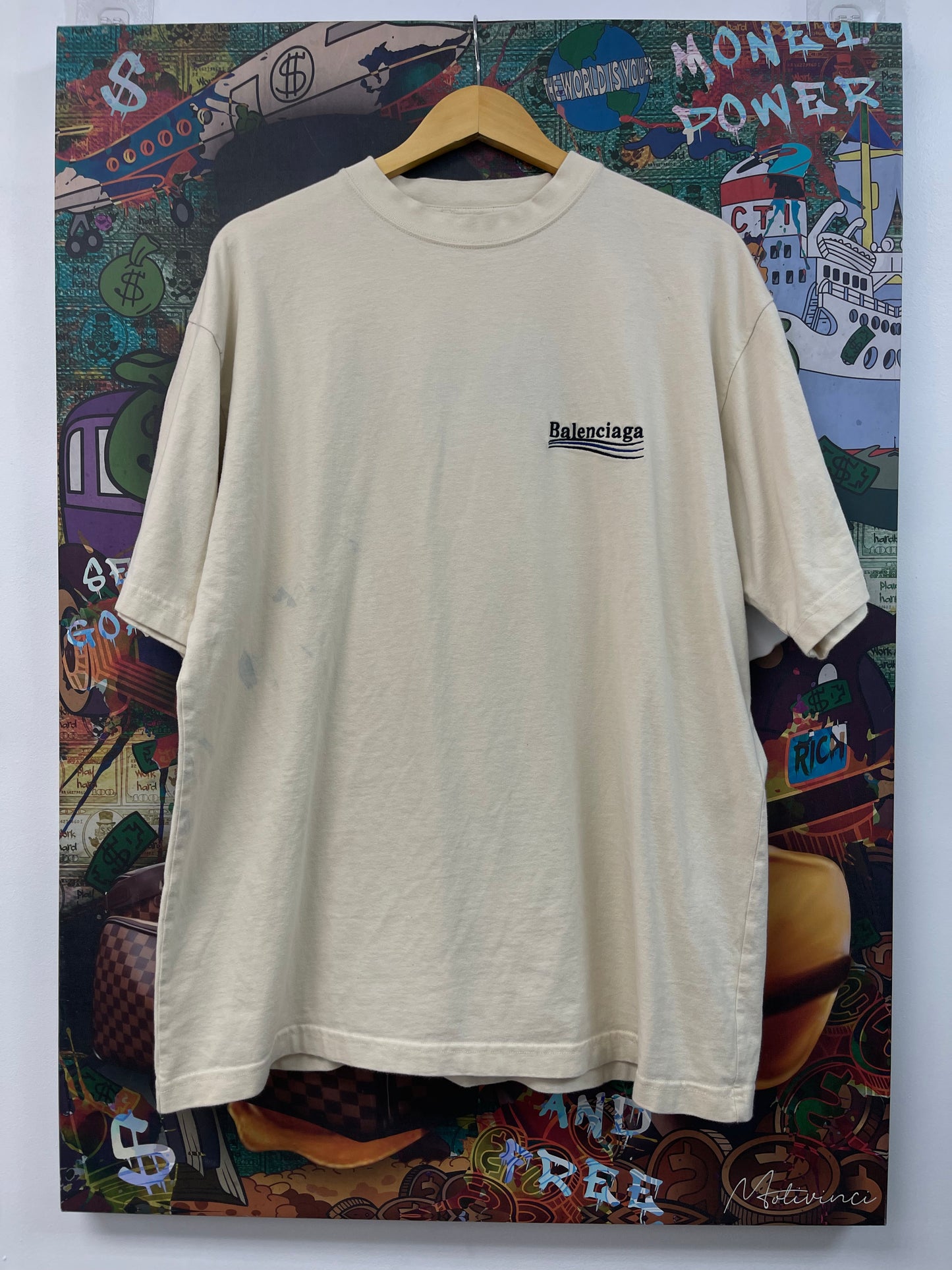Balenciaga Logo Cream Black Tee