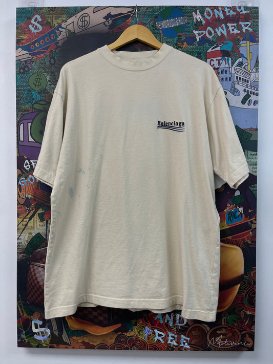 Balenciaga Logo Cream Black Tee