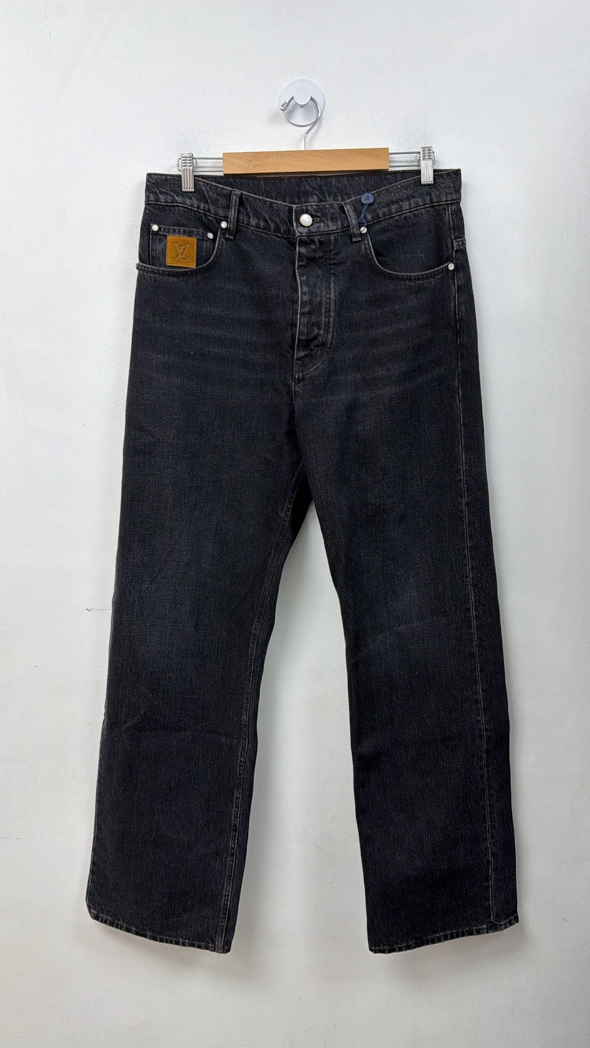 Louis Vuitton Black Wash Back Pocket Embroidered Logo Jeans