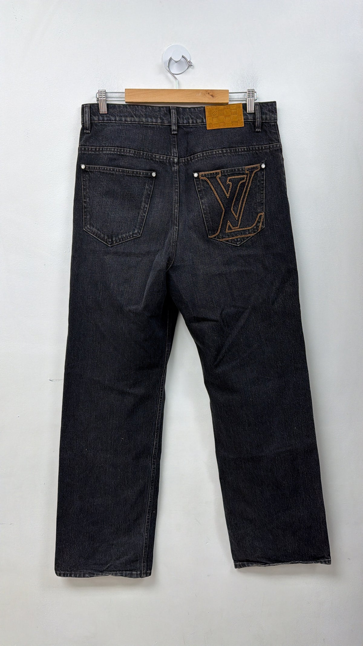 Louis Vuitton Black Wash Back Pocket Embroidered Logo Jeans