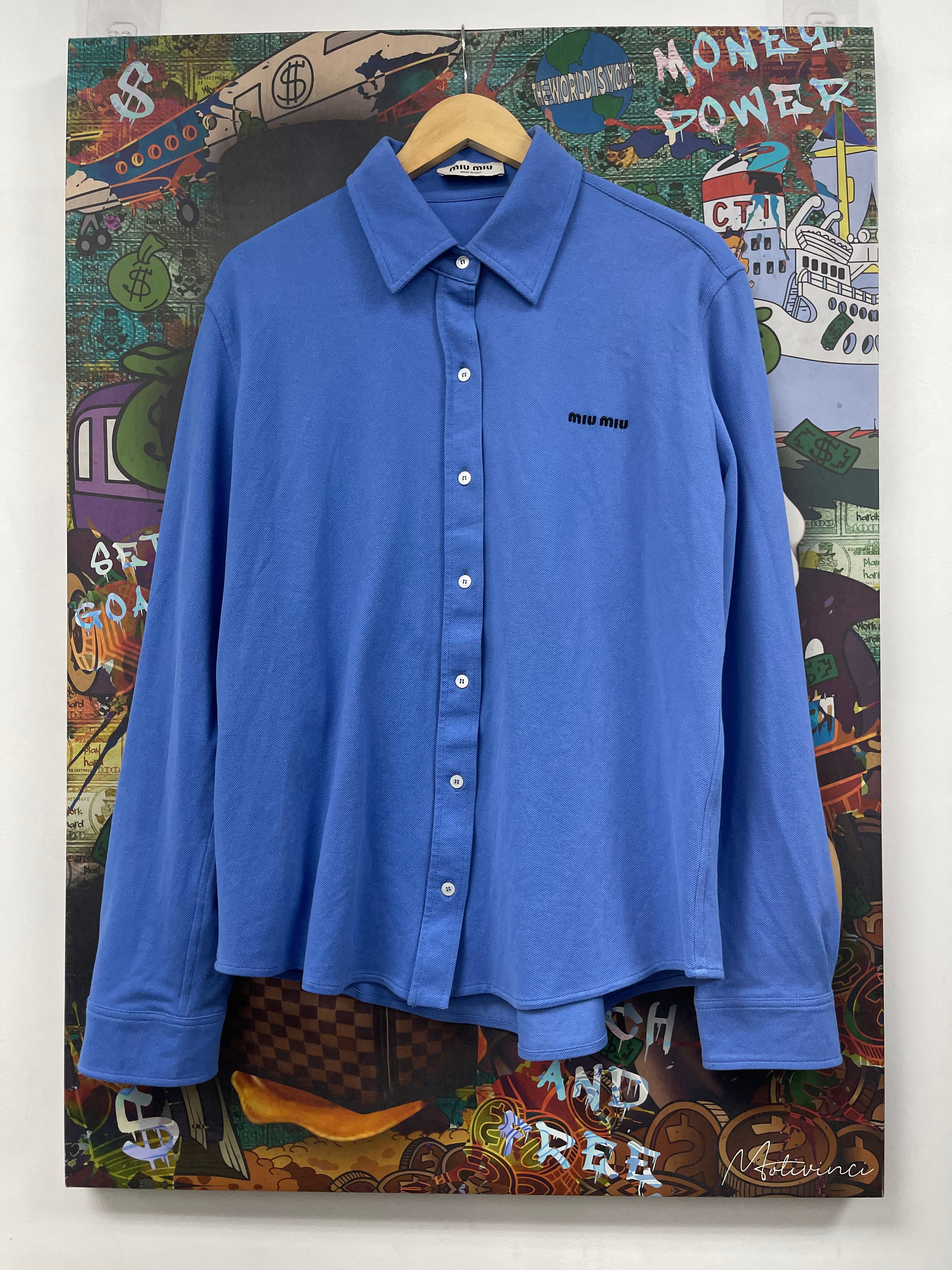 Miu Miu Baby Blue Long Sleeve Polo (40) Button Up