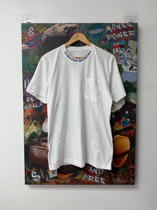 Chrome Hearts White Blue Neck Logo Tee
