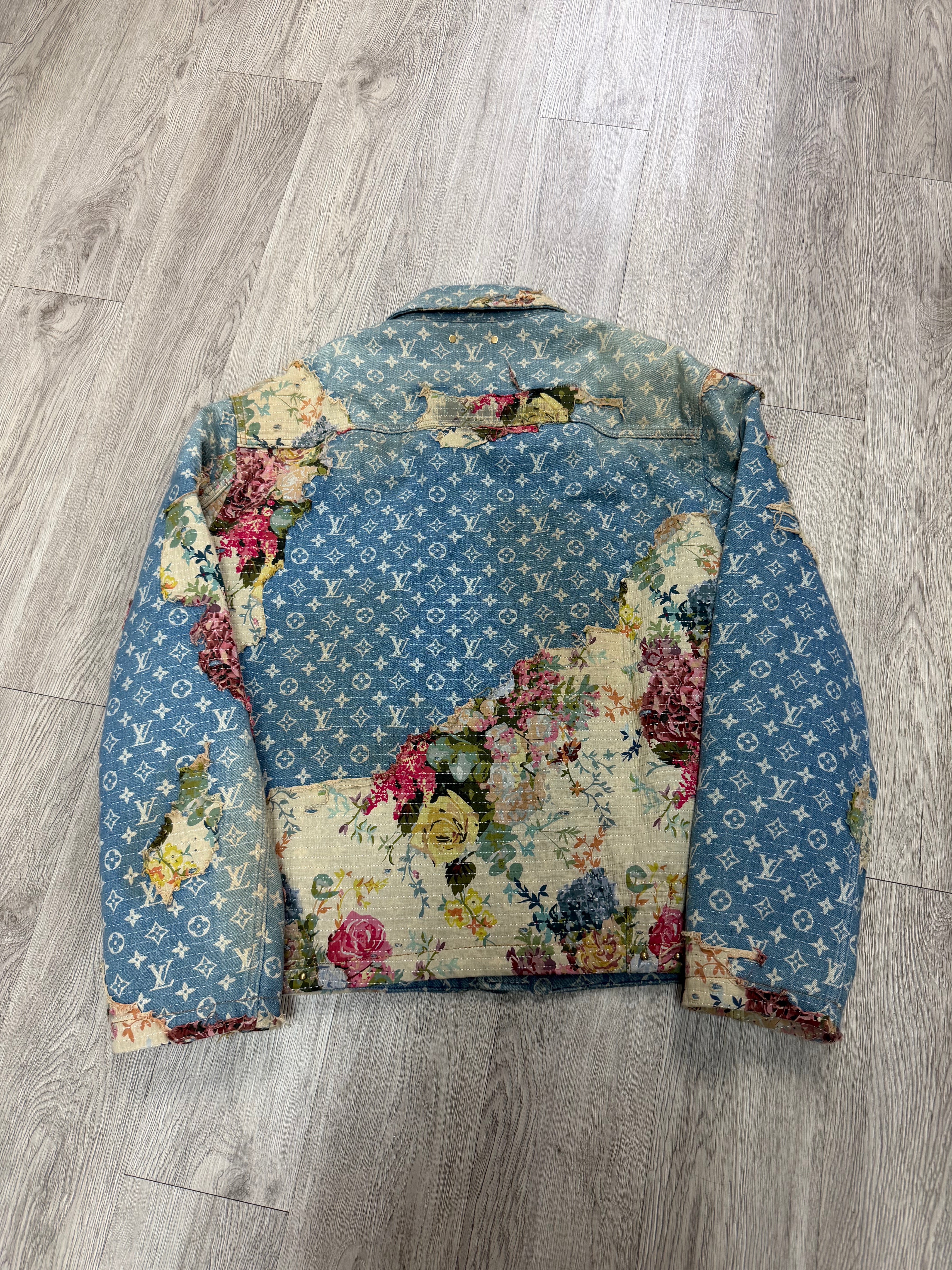 Louis Vuitton Light Wash Denim Floral Destroyed Quilted (56) Jacket