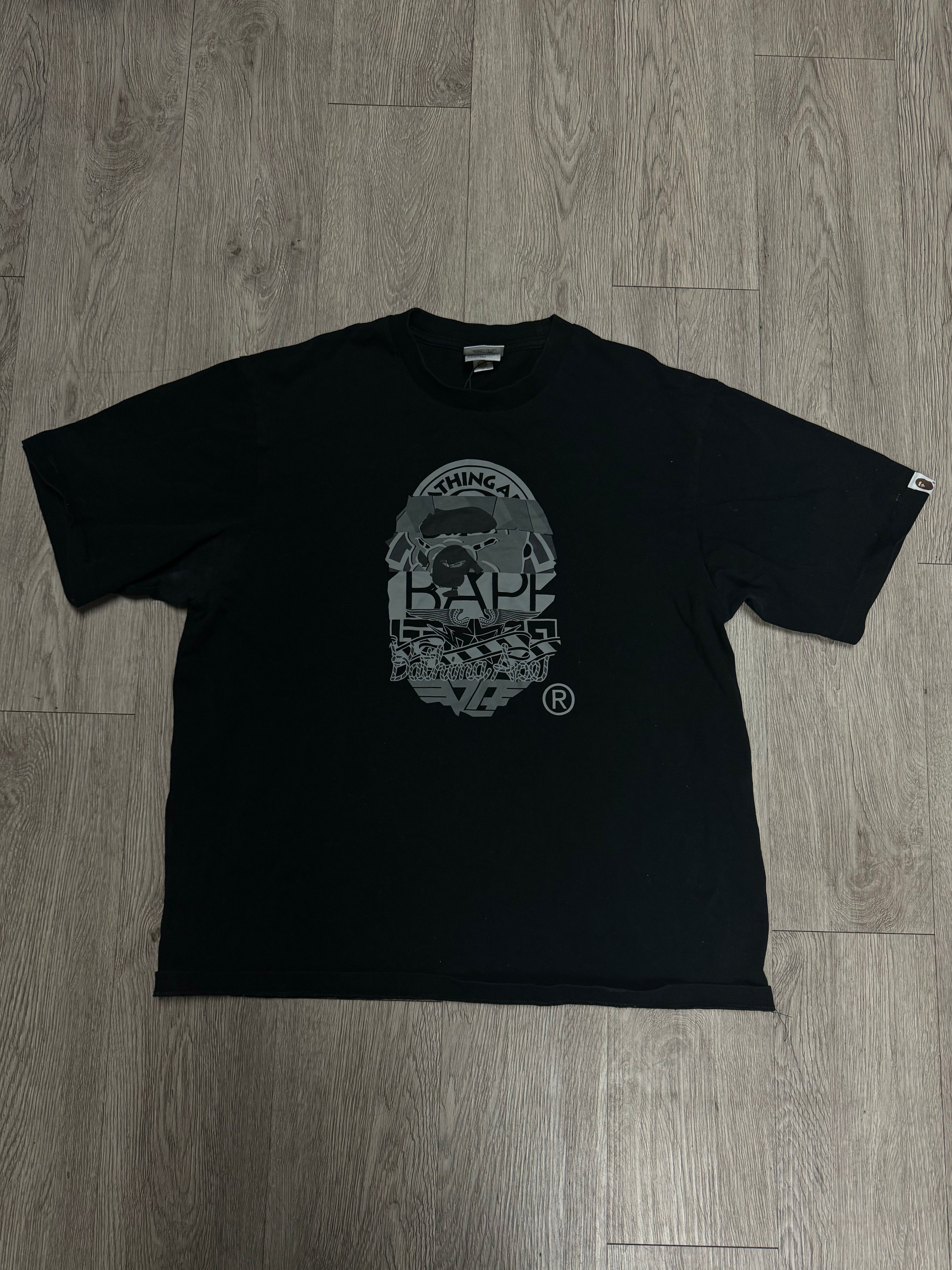 Bape Black Grey Multi Logo Head Tee