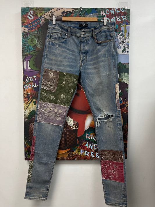 Amiri Light Wash Bandana Jeans