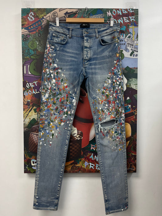 Amiri Light Wash Paint Splatter Jeans