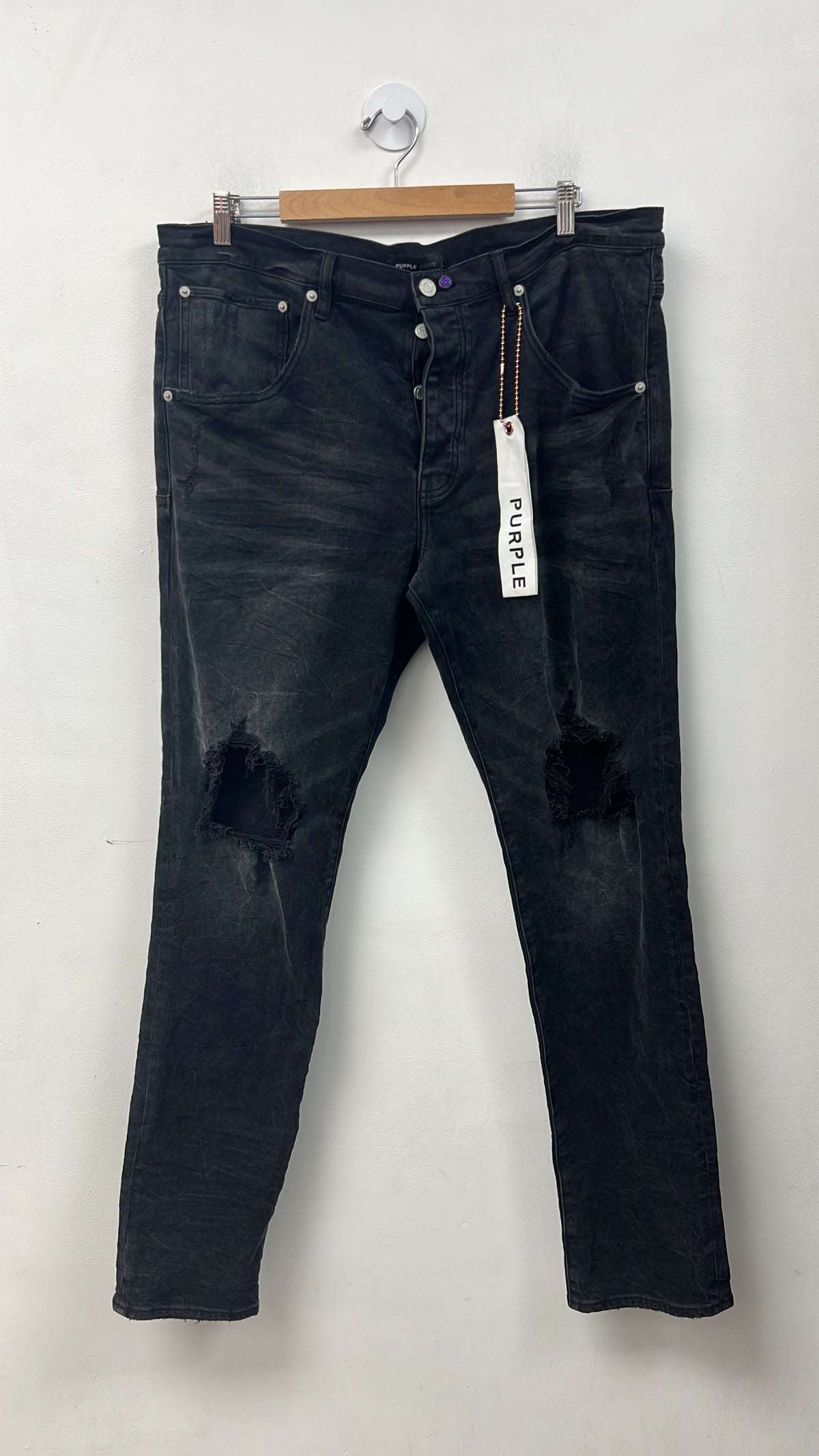 Purple Brand Black Wash Knee Ripped Jeans
