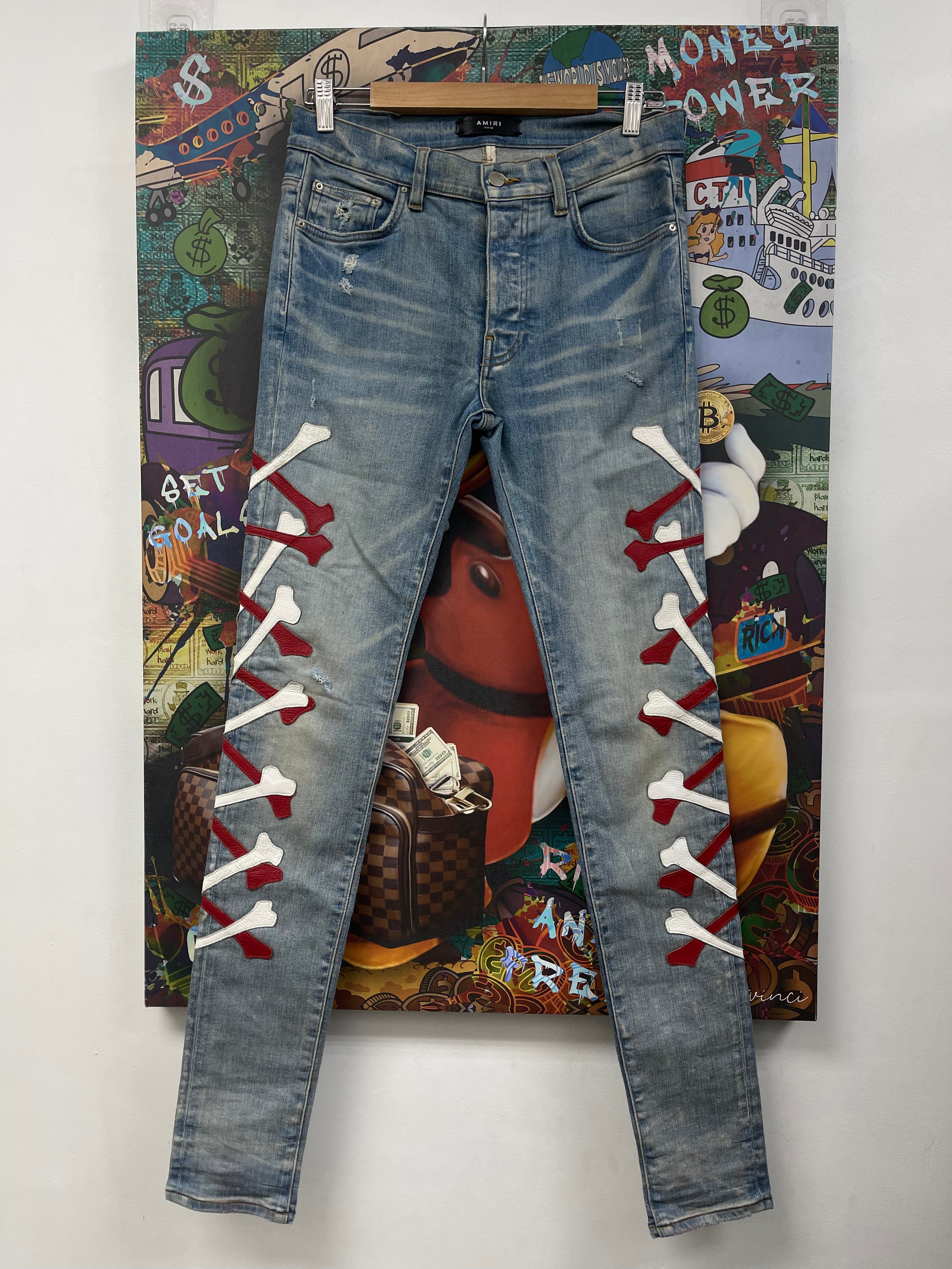 Amiri Light Wash Red White Bones ATL Jeans