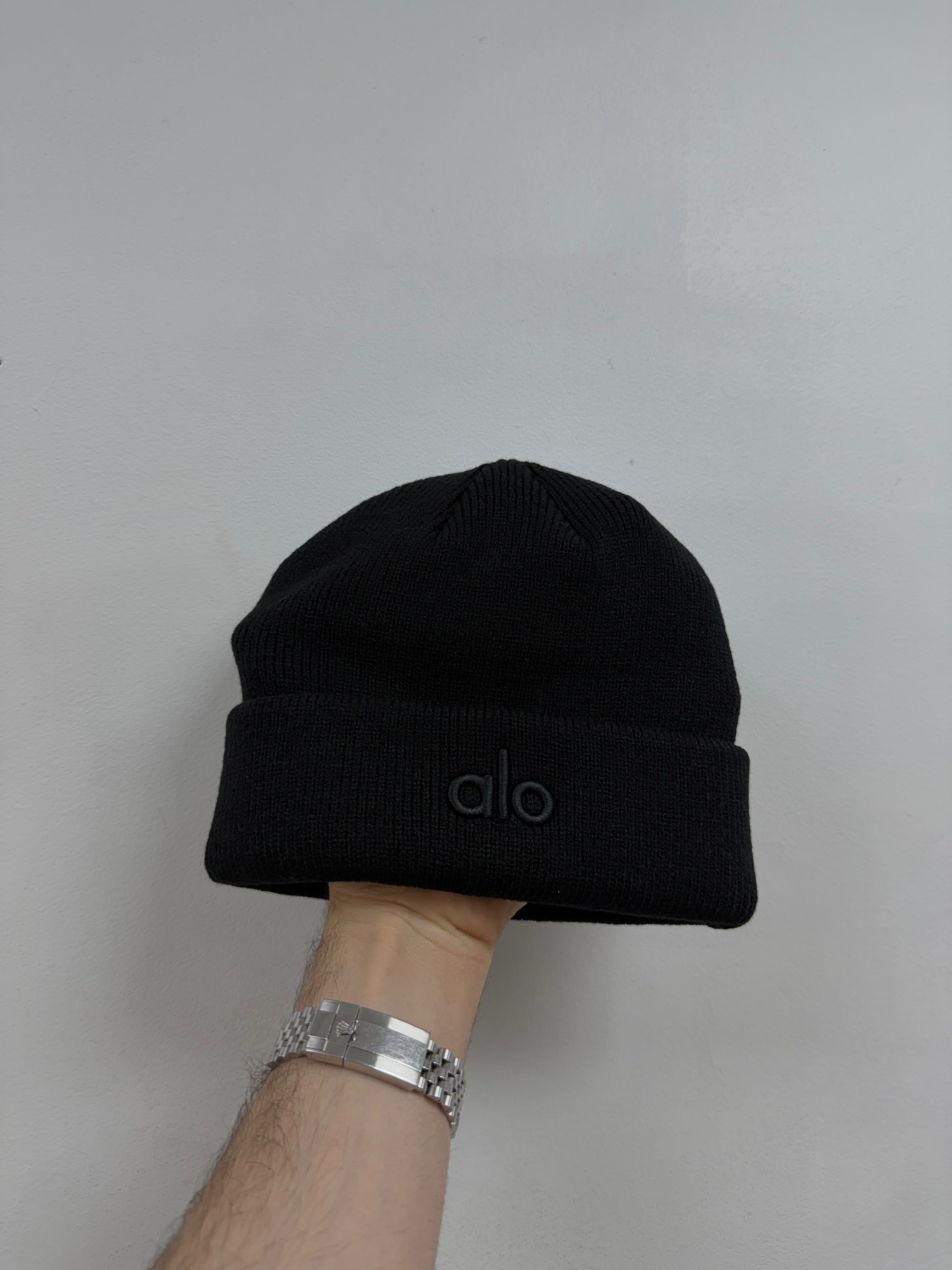 ALO Black Embroidered Beanie