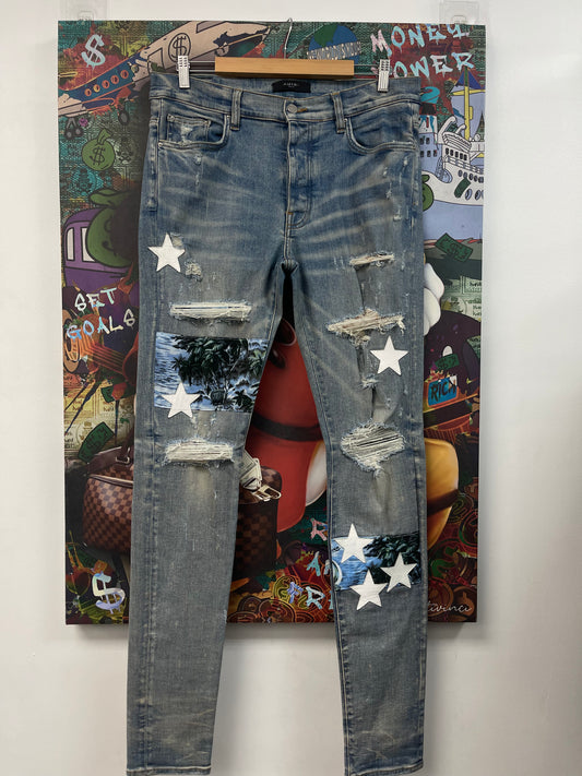 Amiri Light Wash Hawaiian  Star Jeans