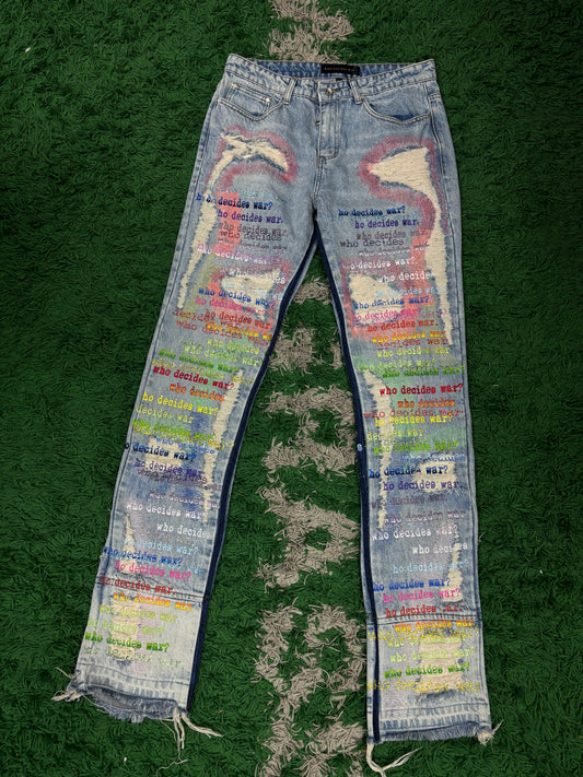 WDW Rhinestone Scripture Denim Light Wash Multi New 32 N/A