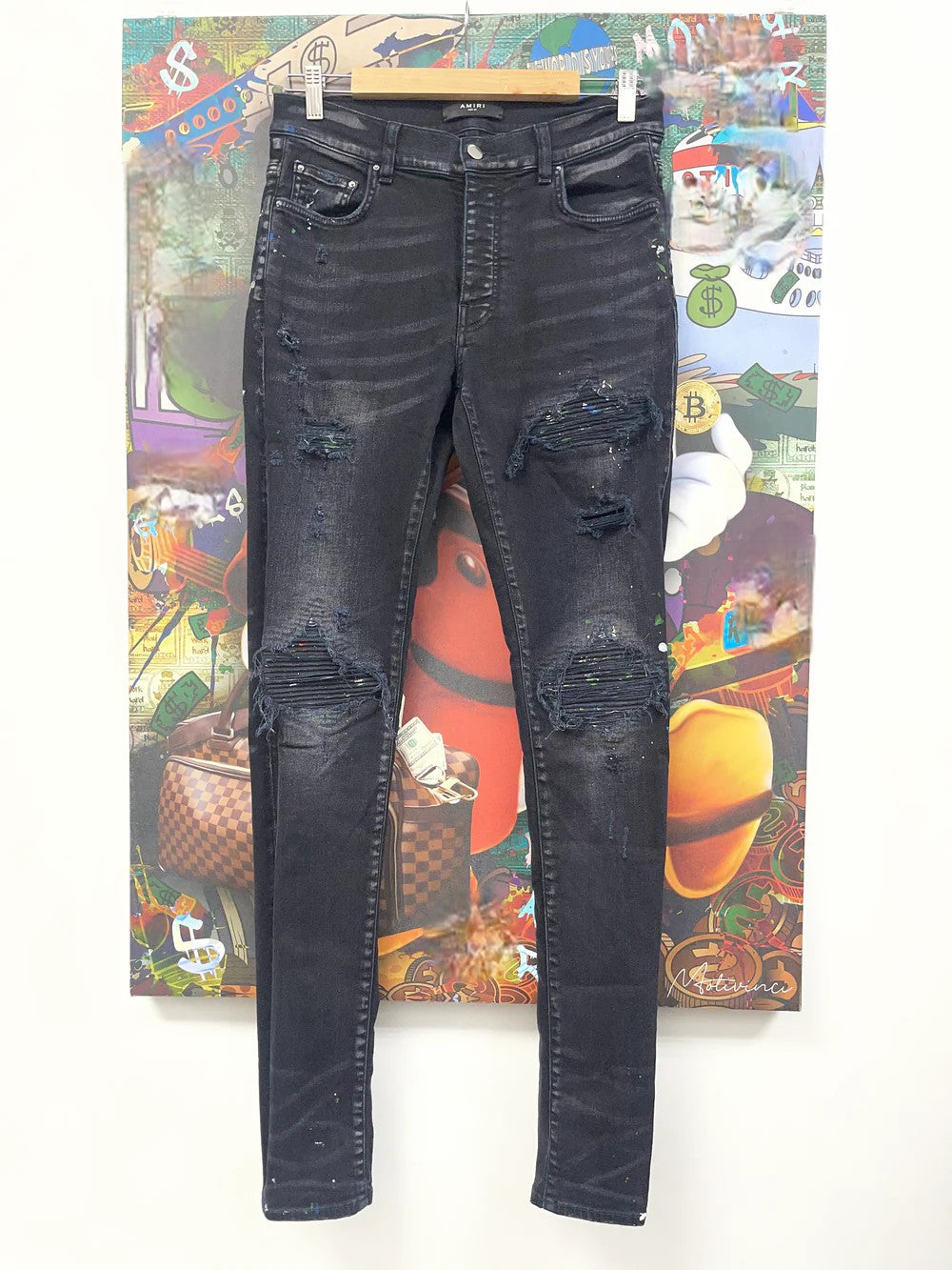 Amiri MX1 Paint Splatter Patch Black Jeans