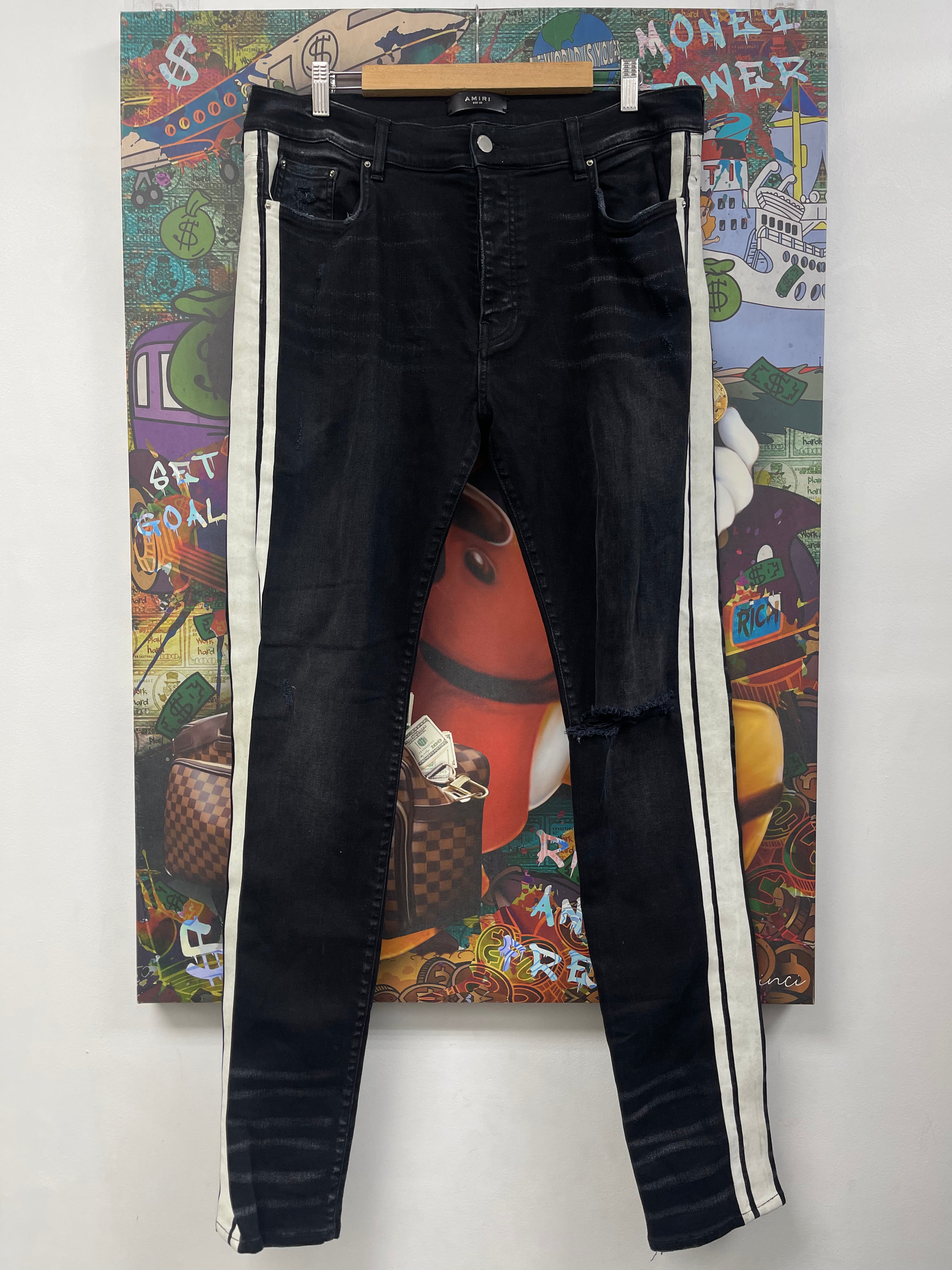 Amiri Black White Track Stripe Jeans