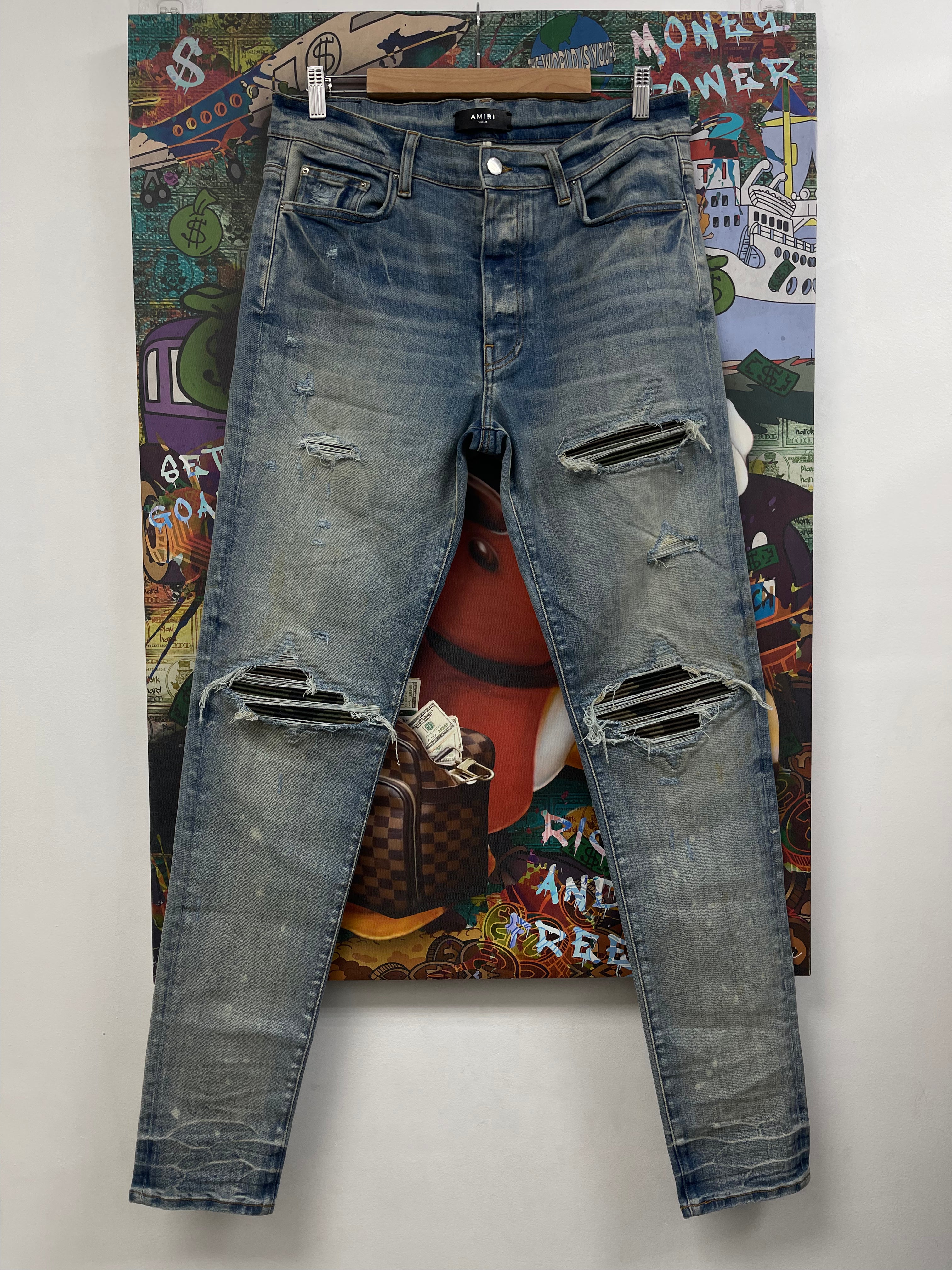 Amiri Light Wash Camo MX1 Patch Jeans