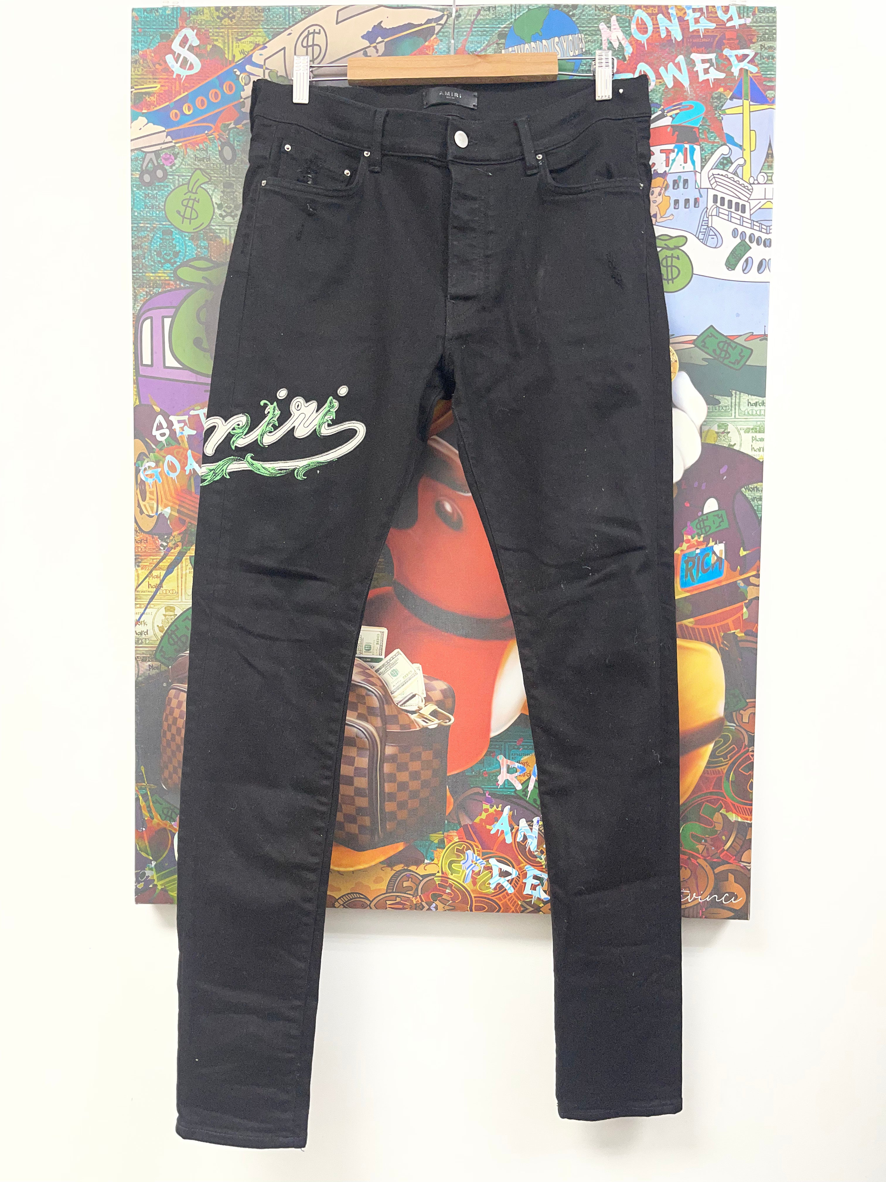 Amiri Black Vine Baroque Side Logo Jeans