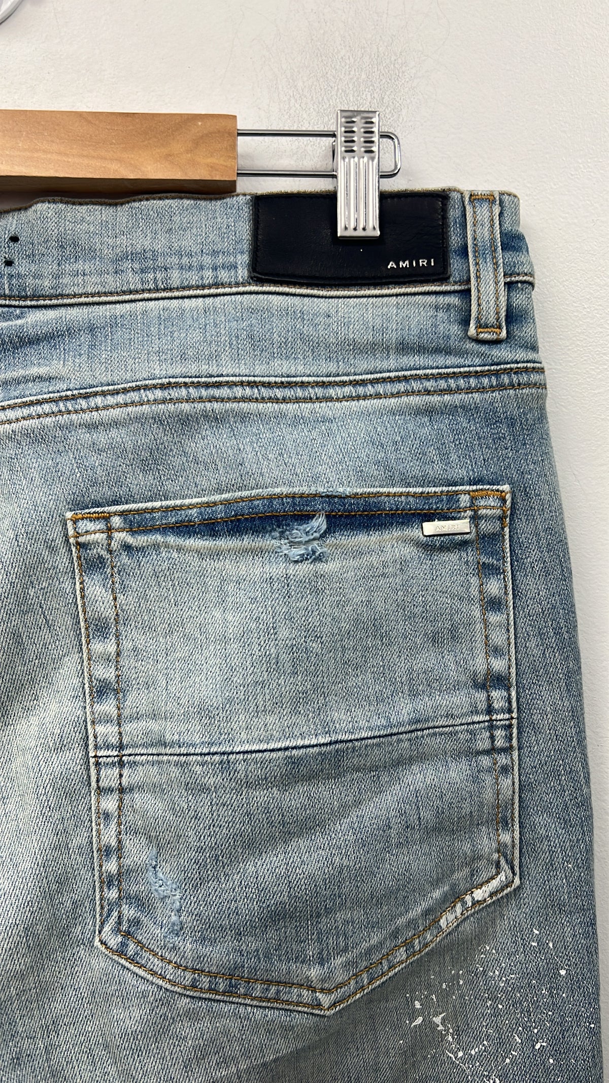 Amiri MX1 Light Wash Green Plaid Patch Jeans