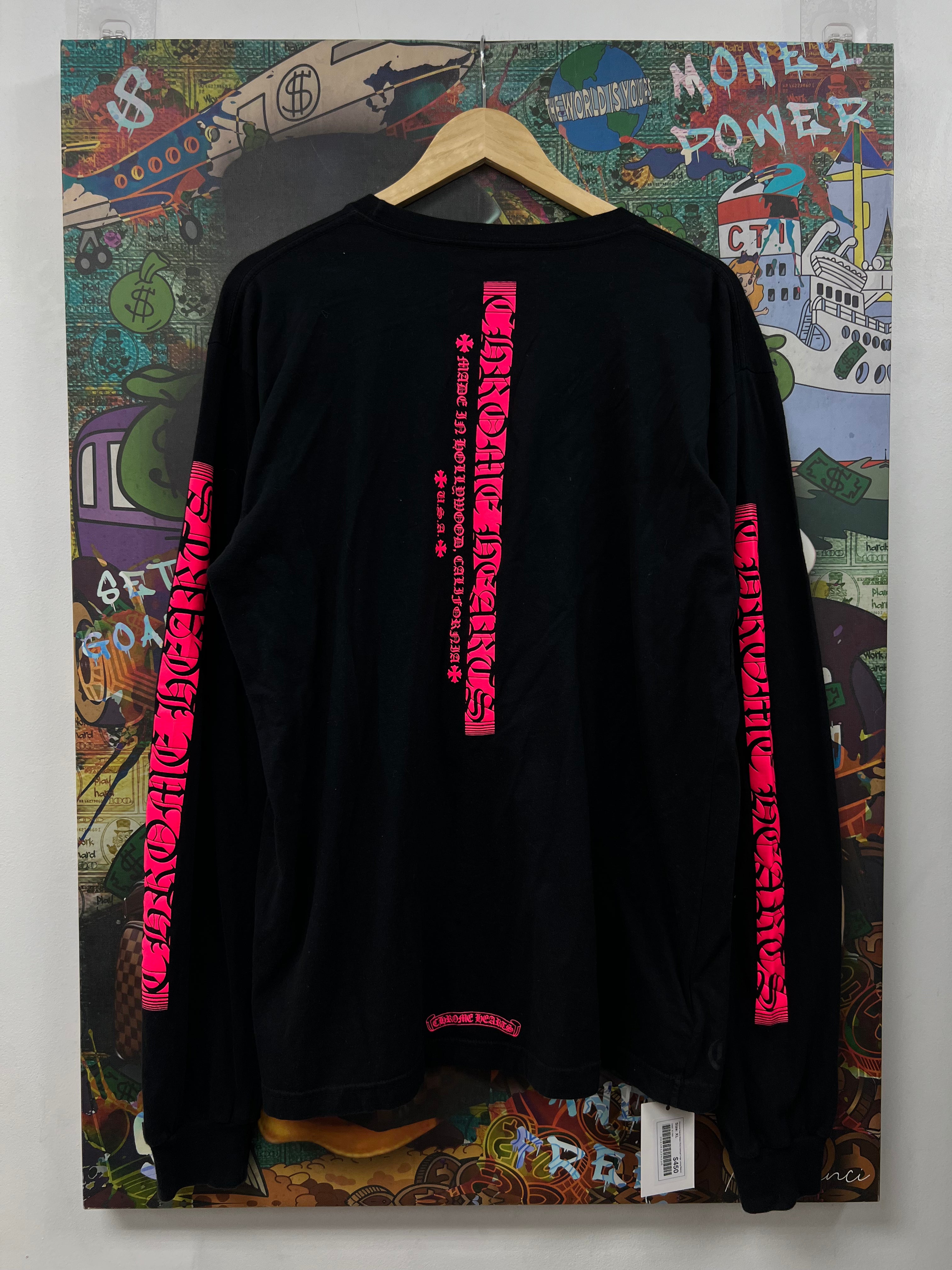 Chrome Hearts Black Pink Vertical Logo Long Sleeve