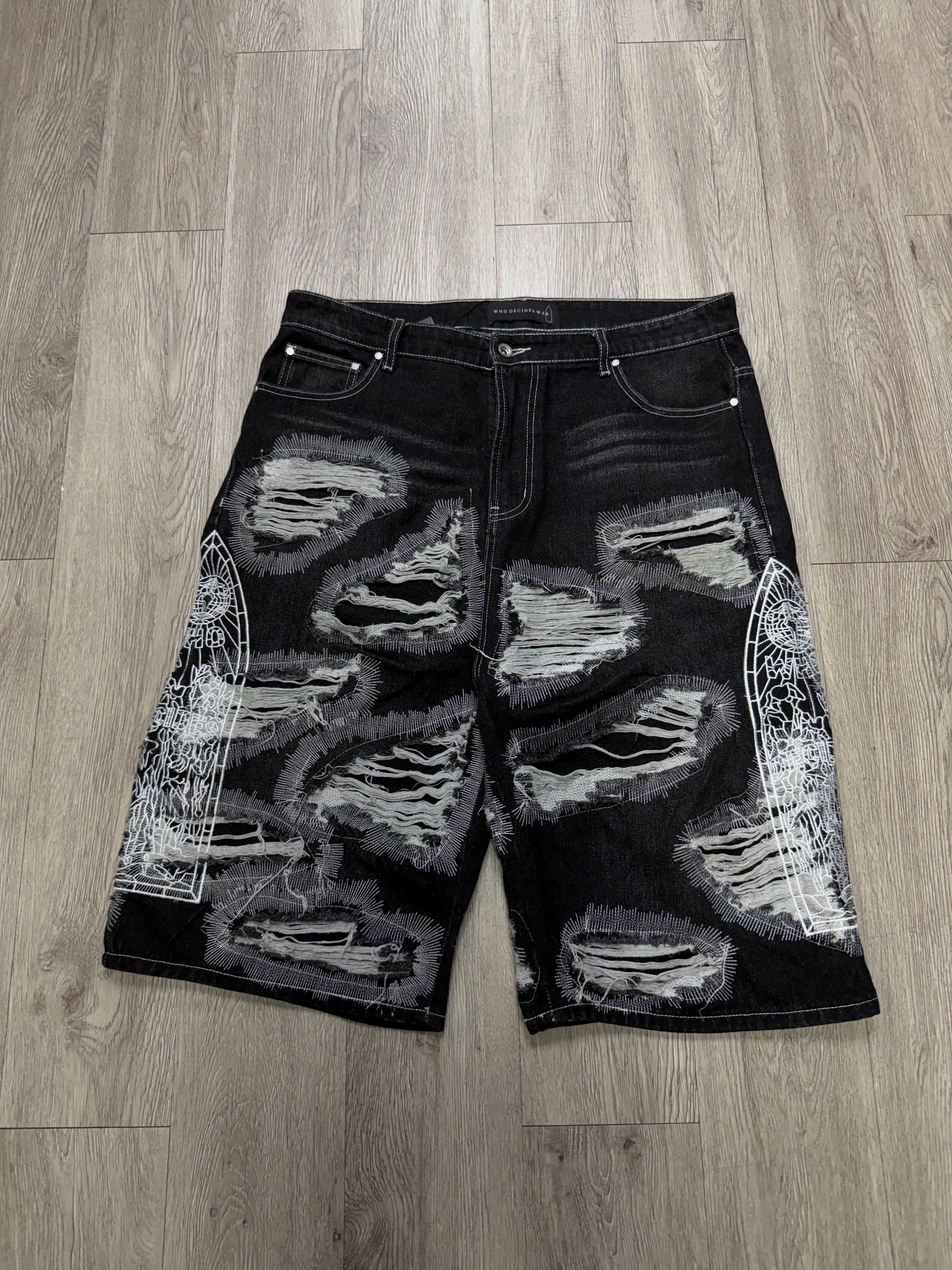 Who Decides War Black Silver Distressed Jean Shorts