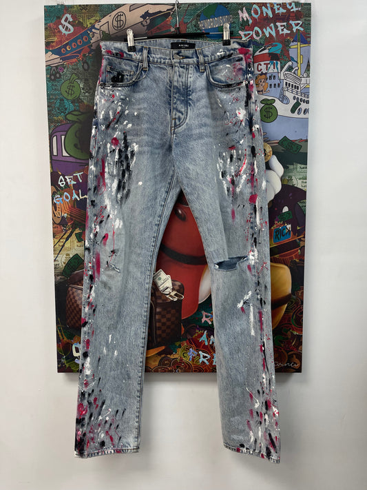 Amiri Light Wash Paint Splatter Jeans