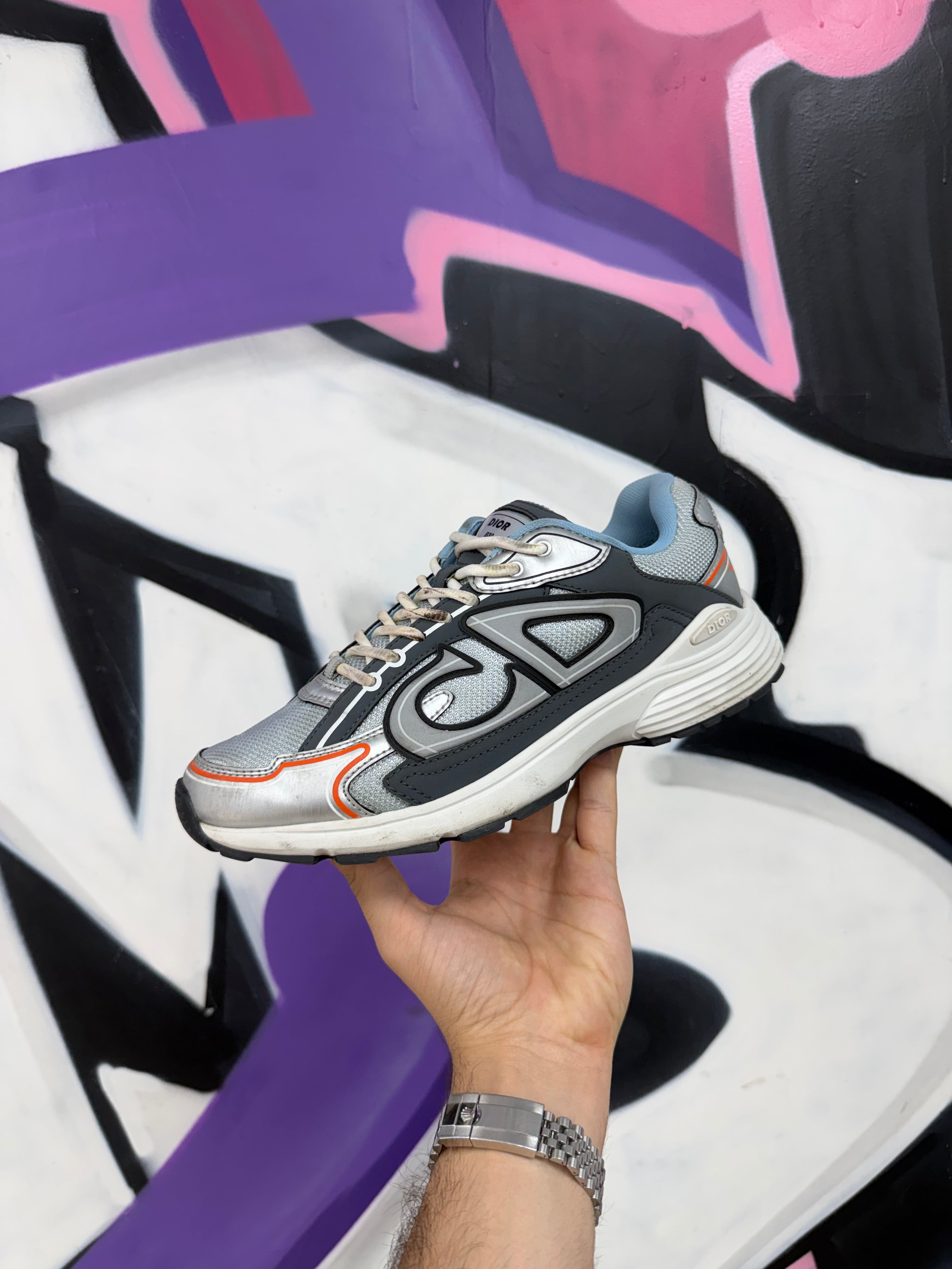 Dior B30 Grey Blue Orange Silver Sneakers