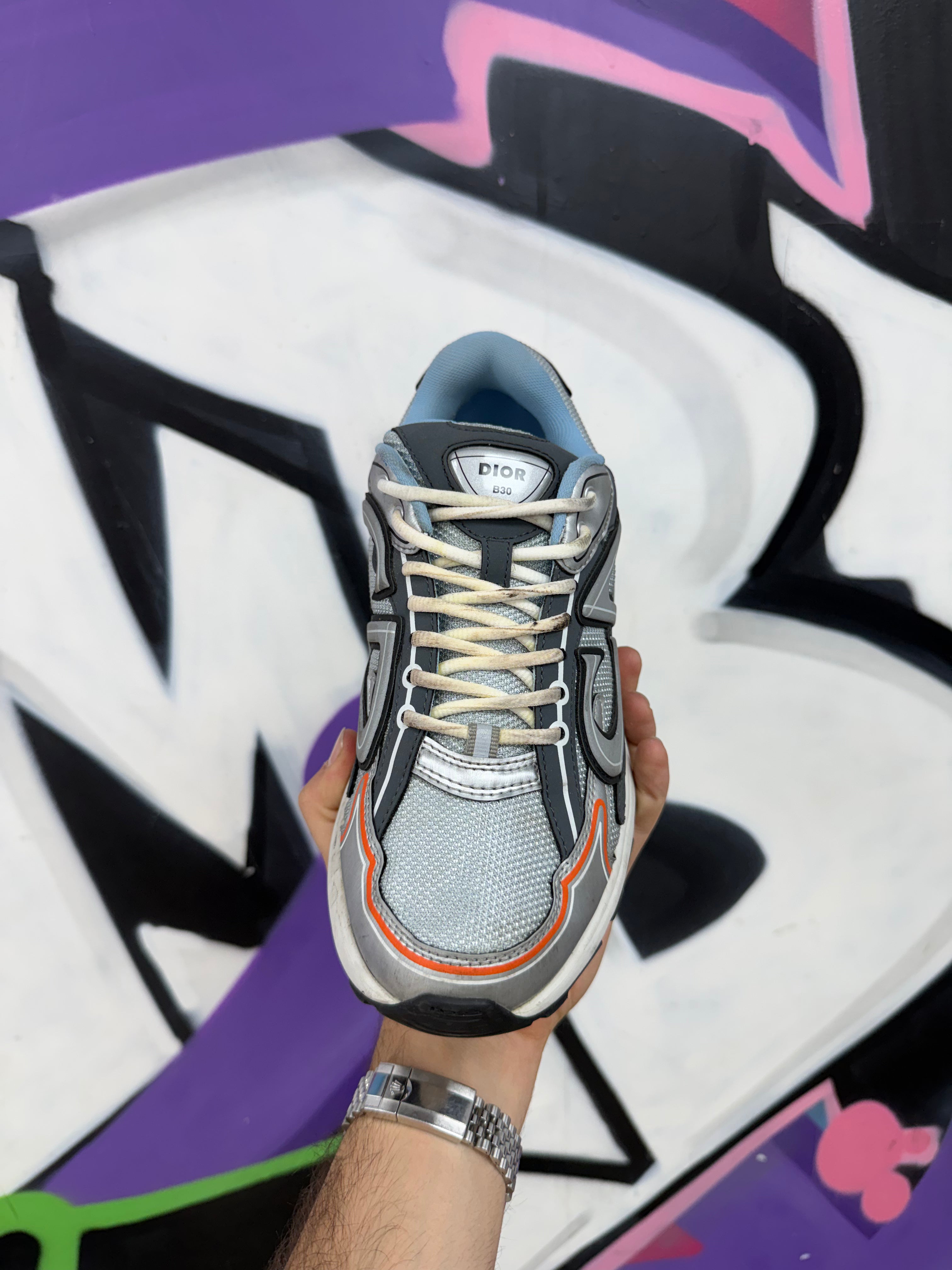 Dior B30 Grey Blue Orange Silver Sneakers