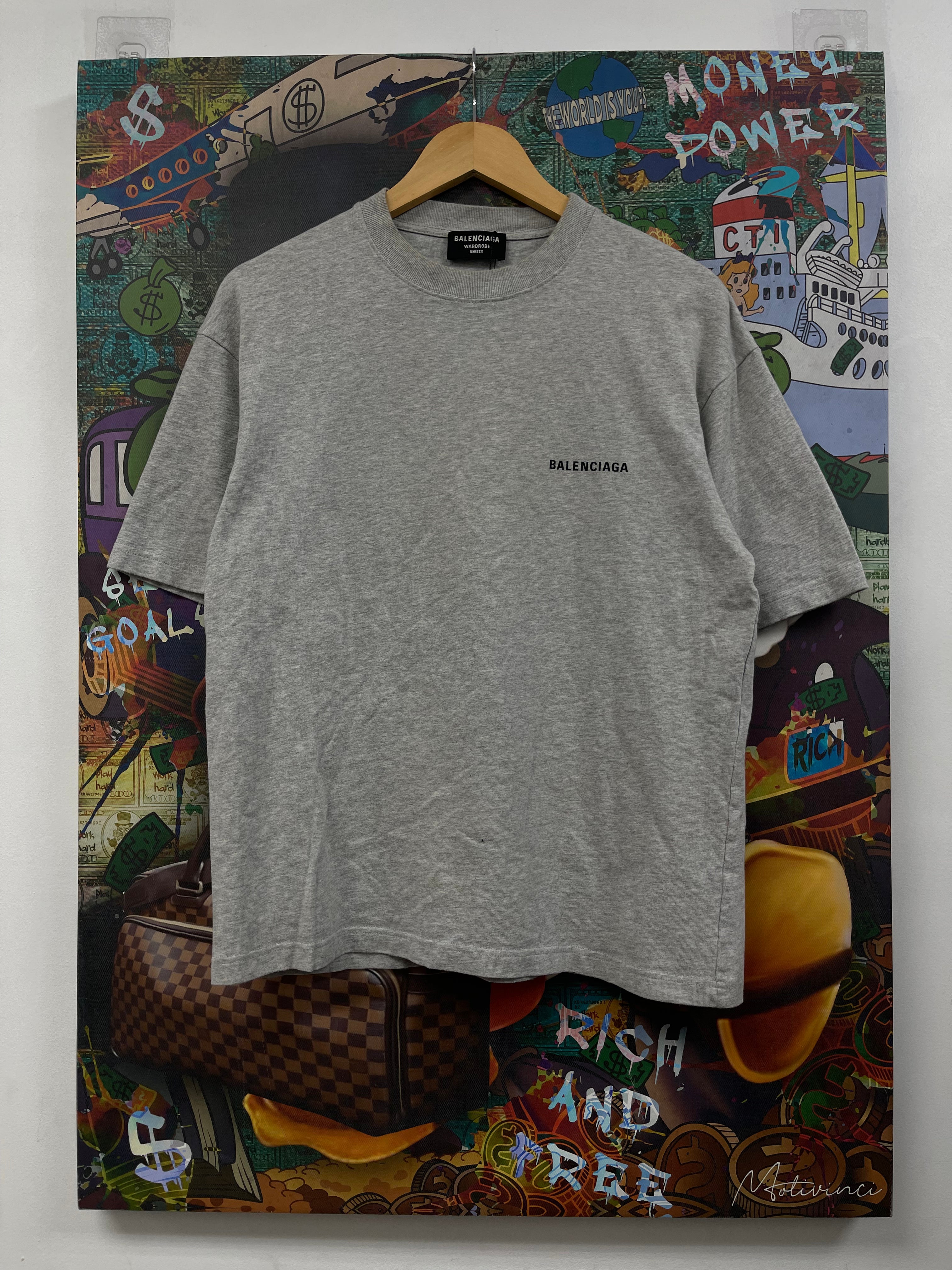 Balenciaga Grey Black Logo Tee