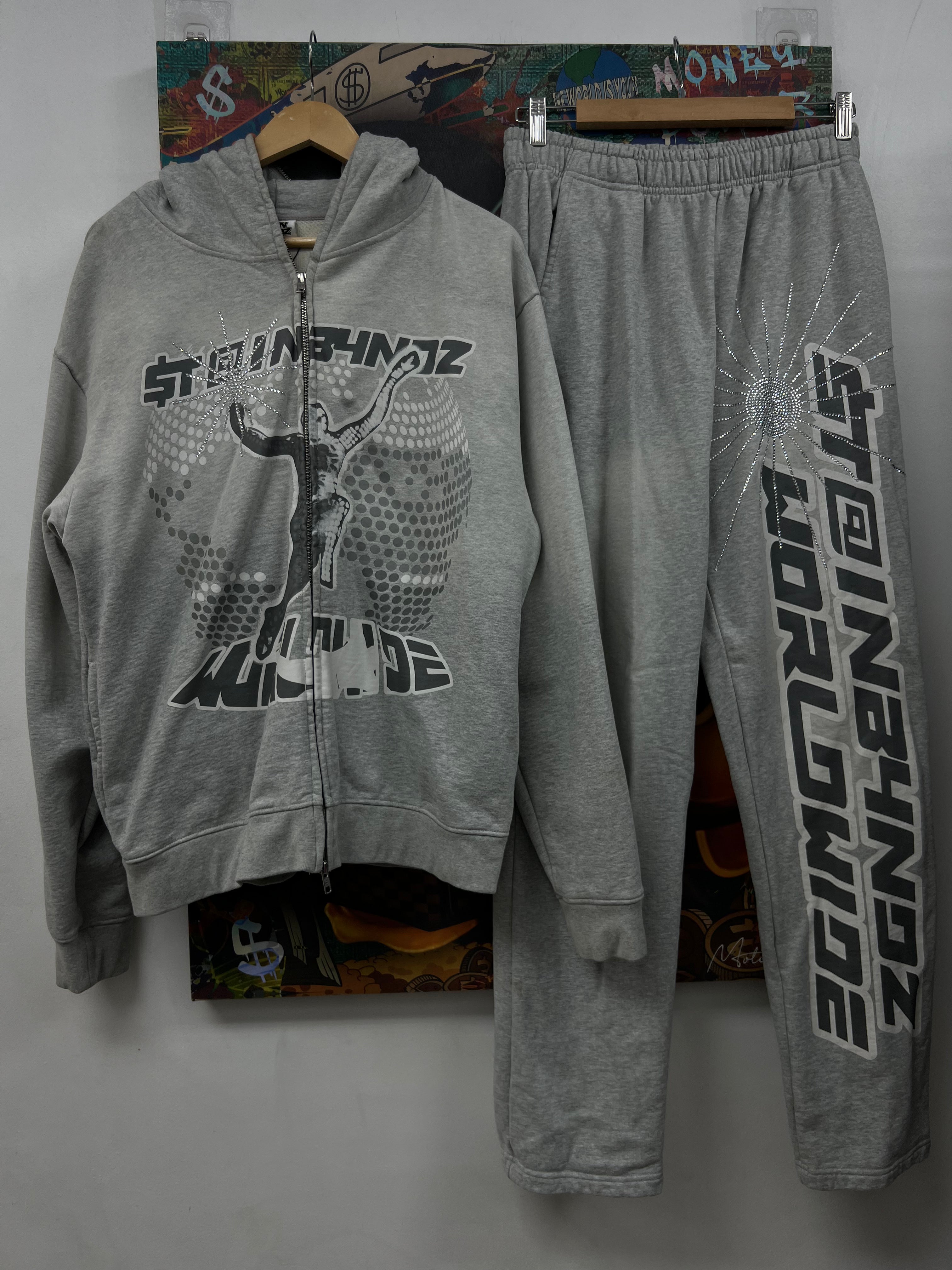 SB Studios Grey Rhinestone Sweatsuit
