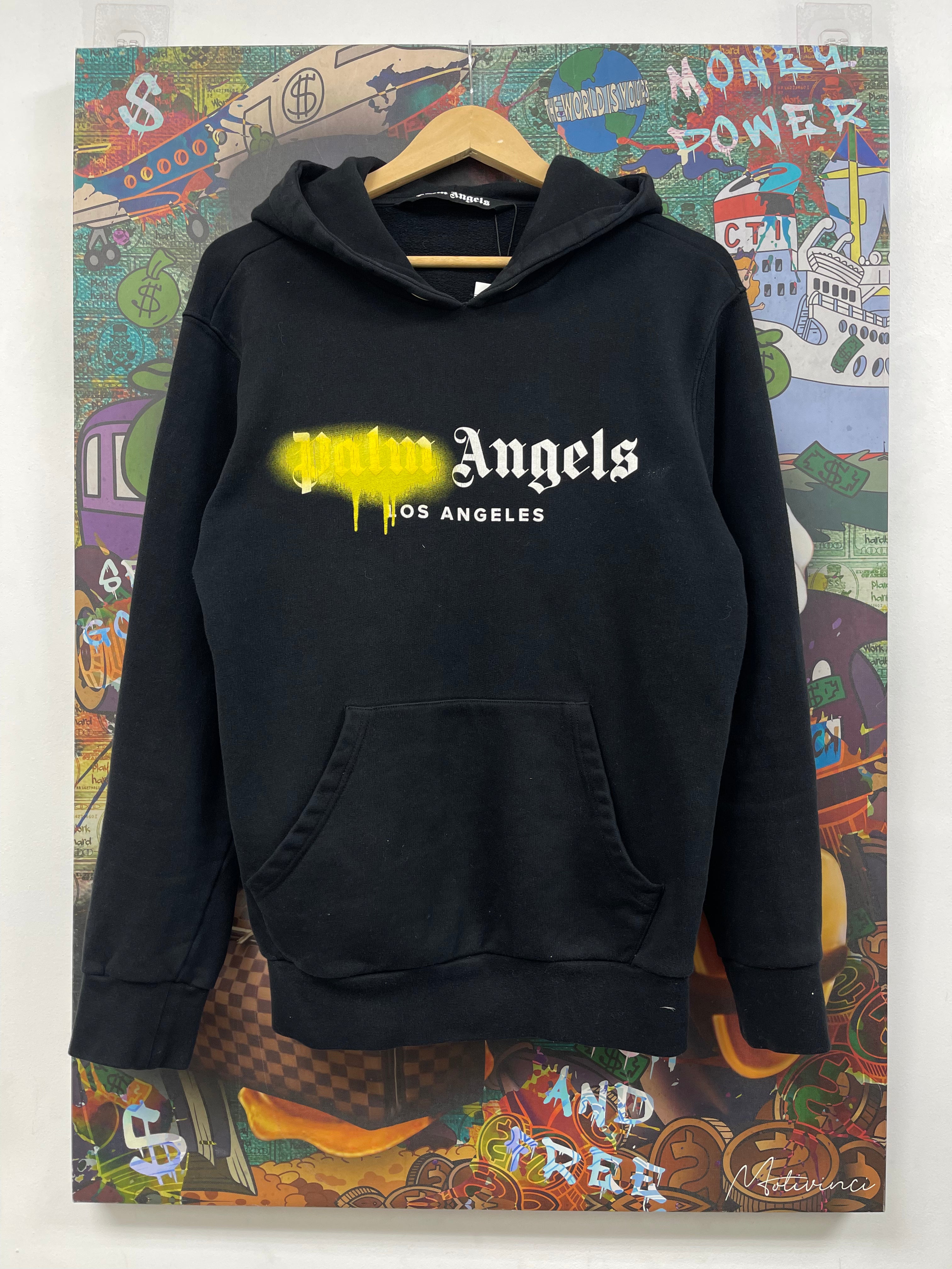 Palm Angels Black Yellow Spray Hoodie