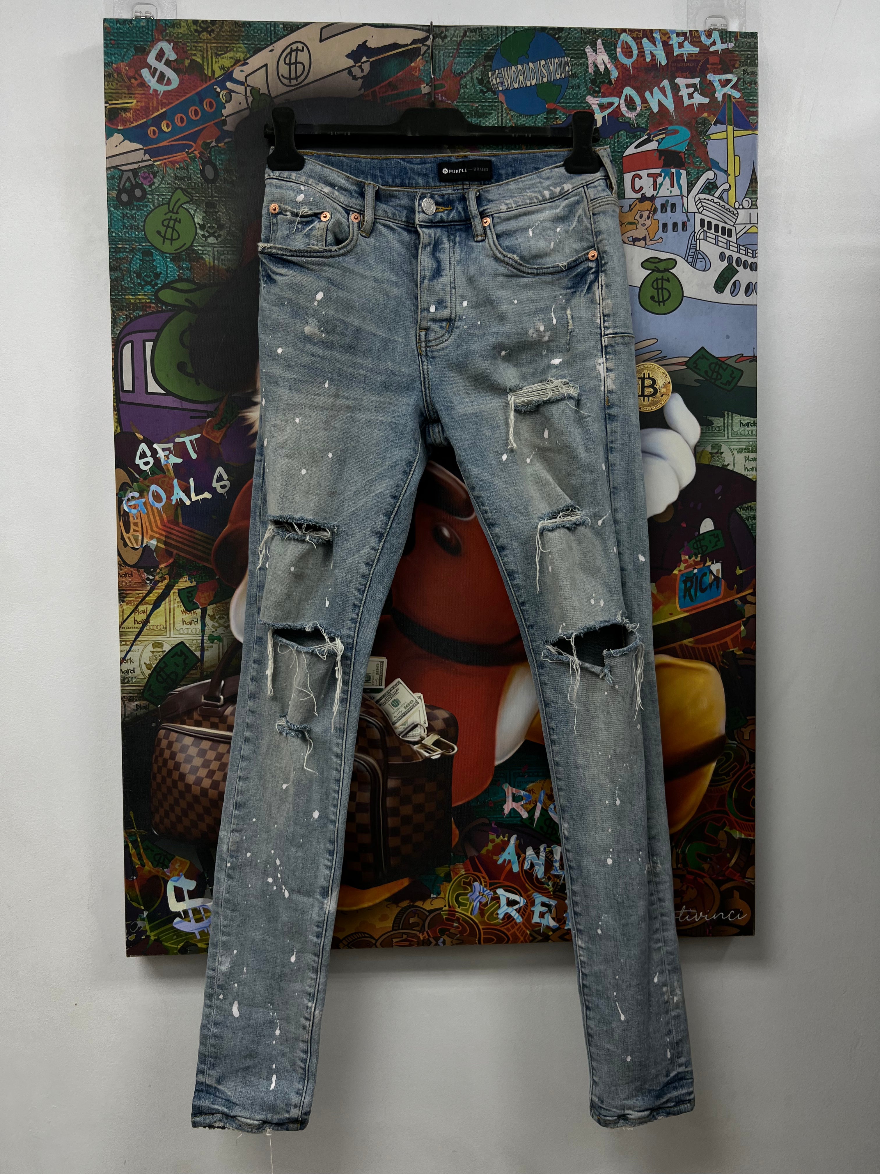 Purple Brand Light Wash Splatter Ripped Jeans