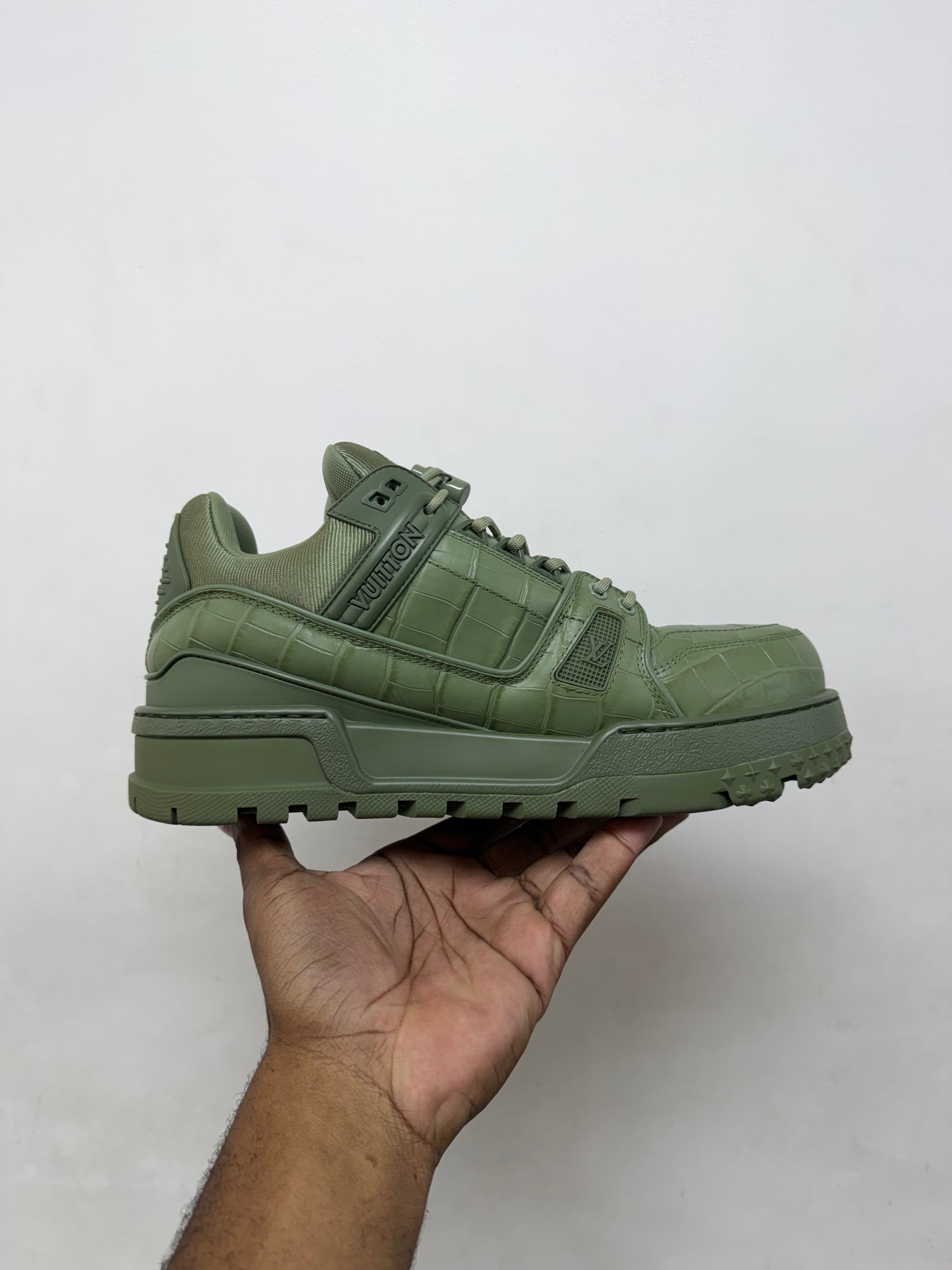 Louis Vuitton Green Croc Maxi Trainer Sneakers