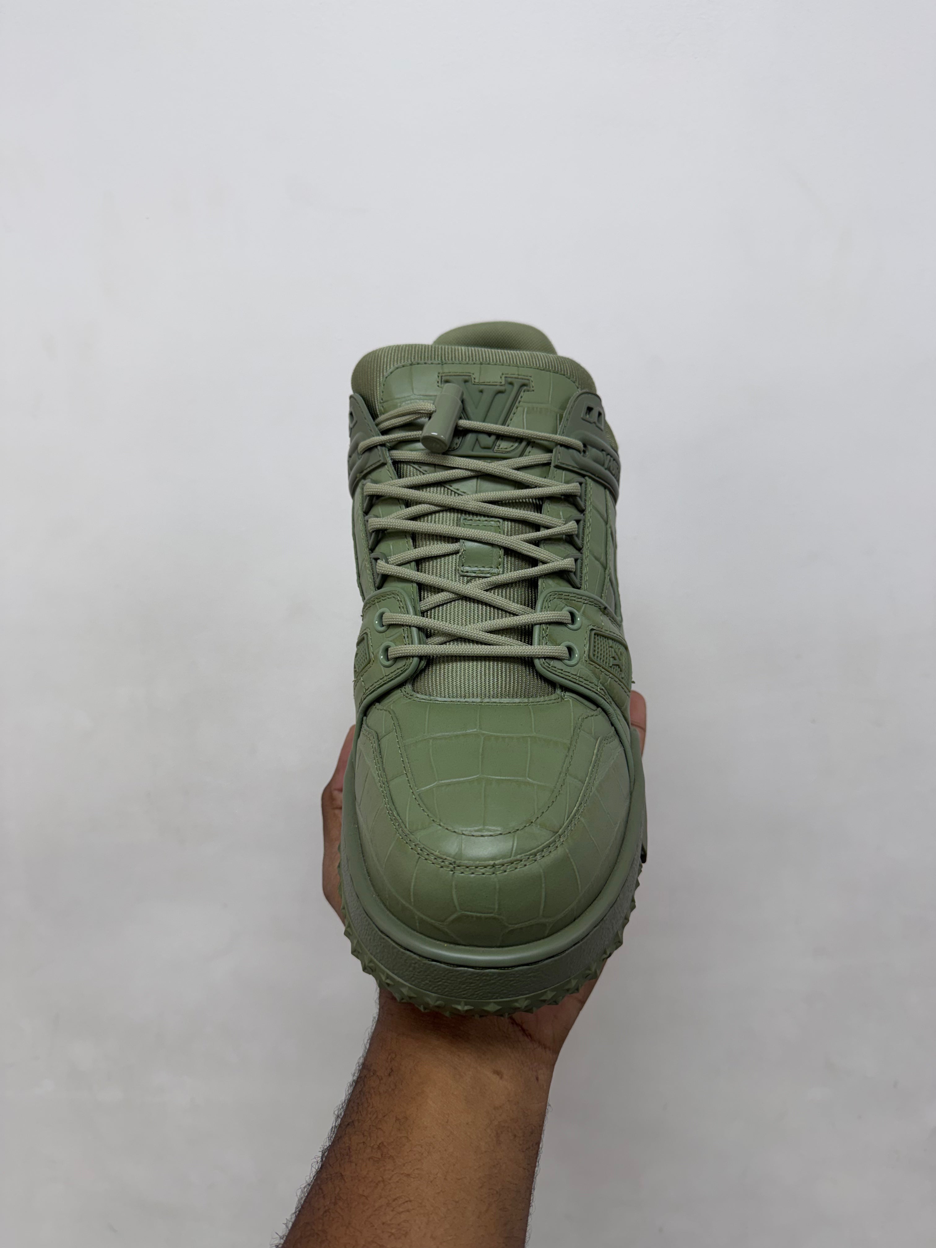 Louis Vuitton Green Croc Maxi Trainer Sneakers